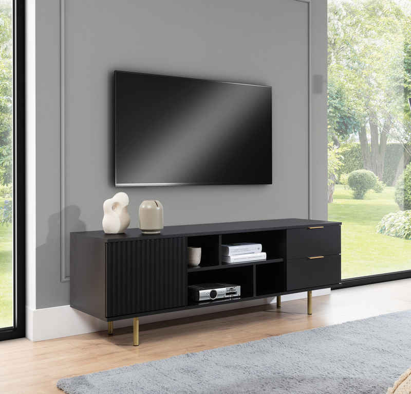 Furnix TV-Schrank Nadija RTV Kabinett mit zwei Schubladen und Metallfüßen 2 Farben BxHxT:, 150x52x41 cm