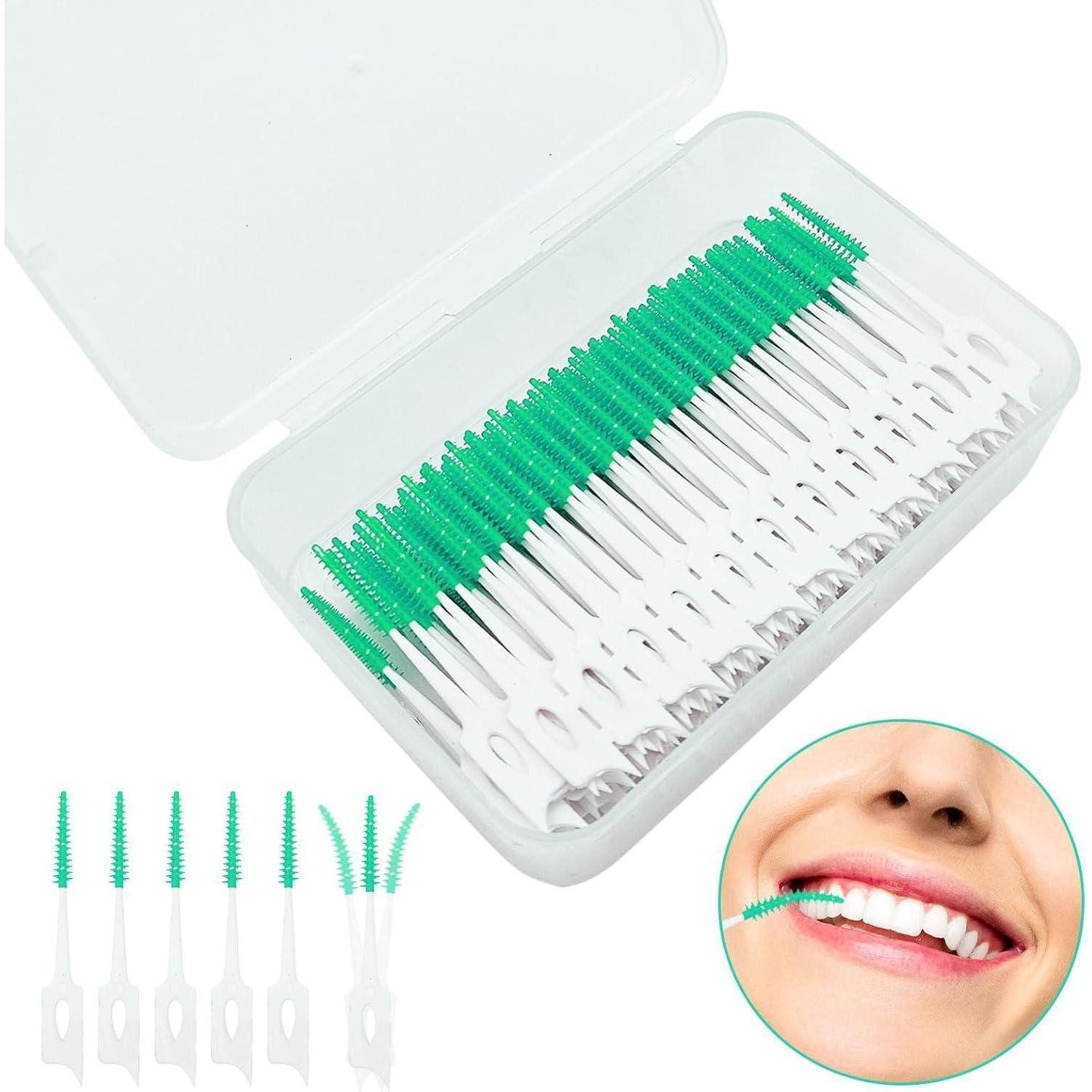 SKHAOVS Interdentalbürsten 280 Stück Silikon Interdentalbürsten Dual-Use Zahnseide Stick Grün