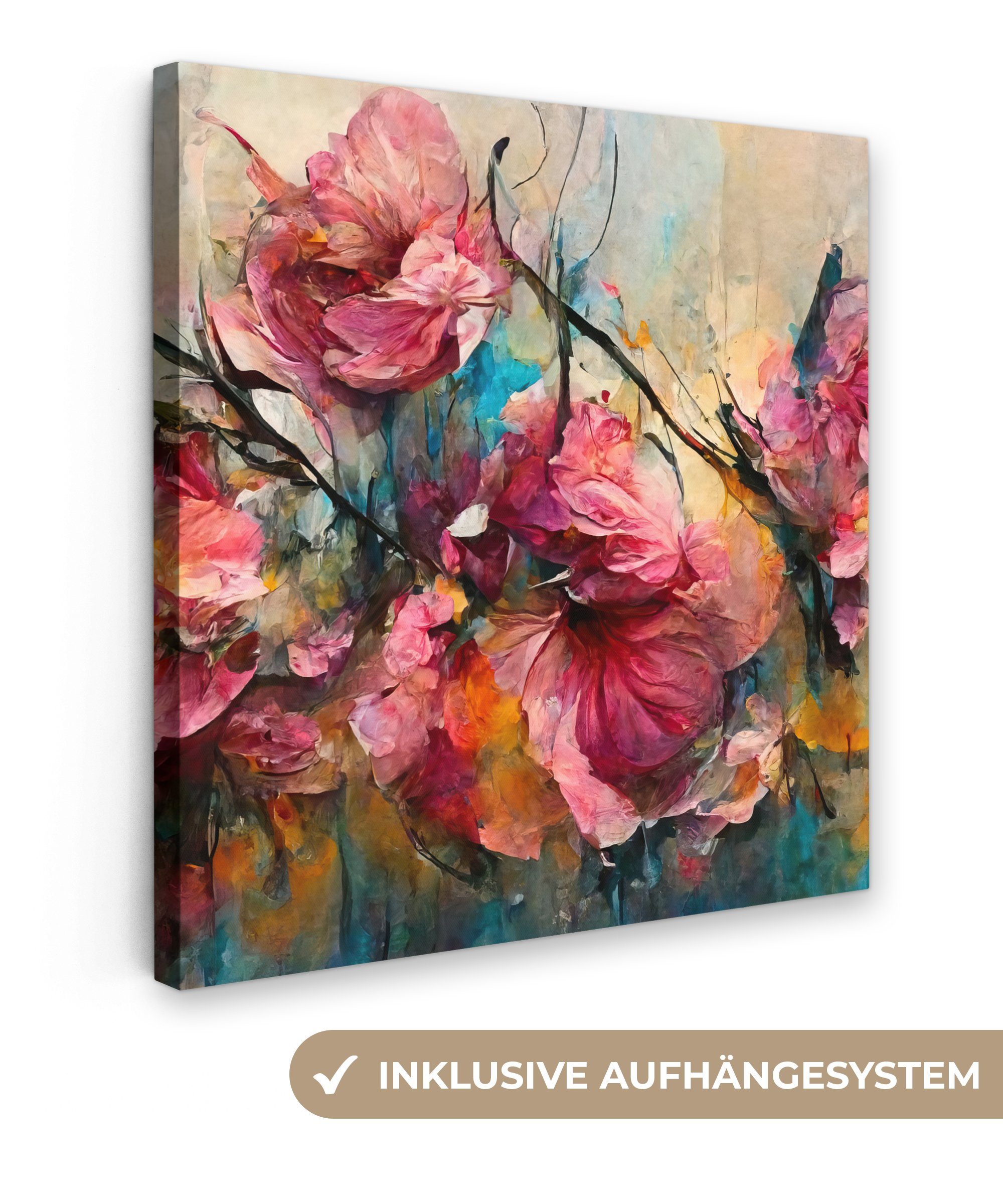 OneMillionCanvasses® Leinwandbild Kunst - Blumen - Rosa - Rosen - Natur, (1 St), Leinwand Bilder für Wohnzimmer Schlafzimmer, 20x20 cm