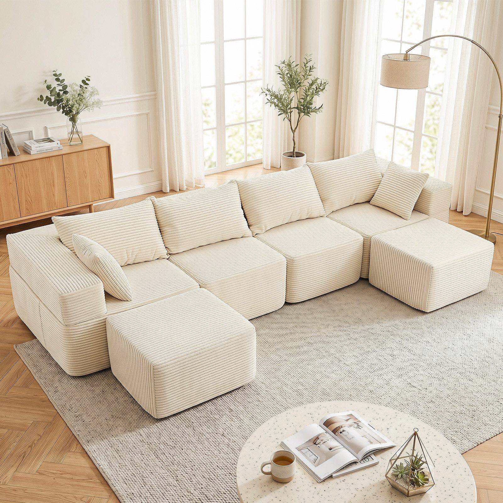 COSTWAY Ecksofa, mit Schlaffunktion modulares Sofa vakuumverpackt SchlafsofaL-Form