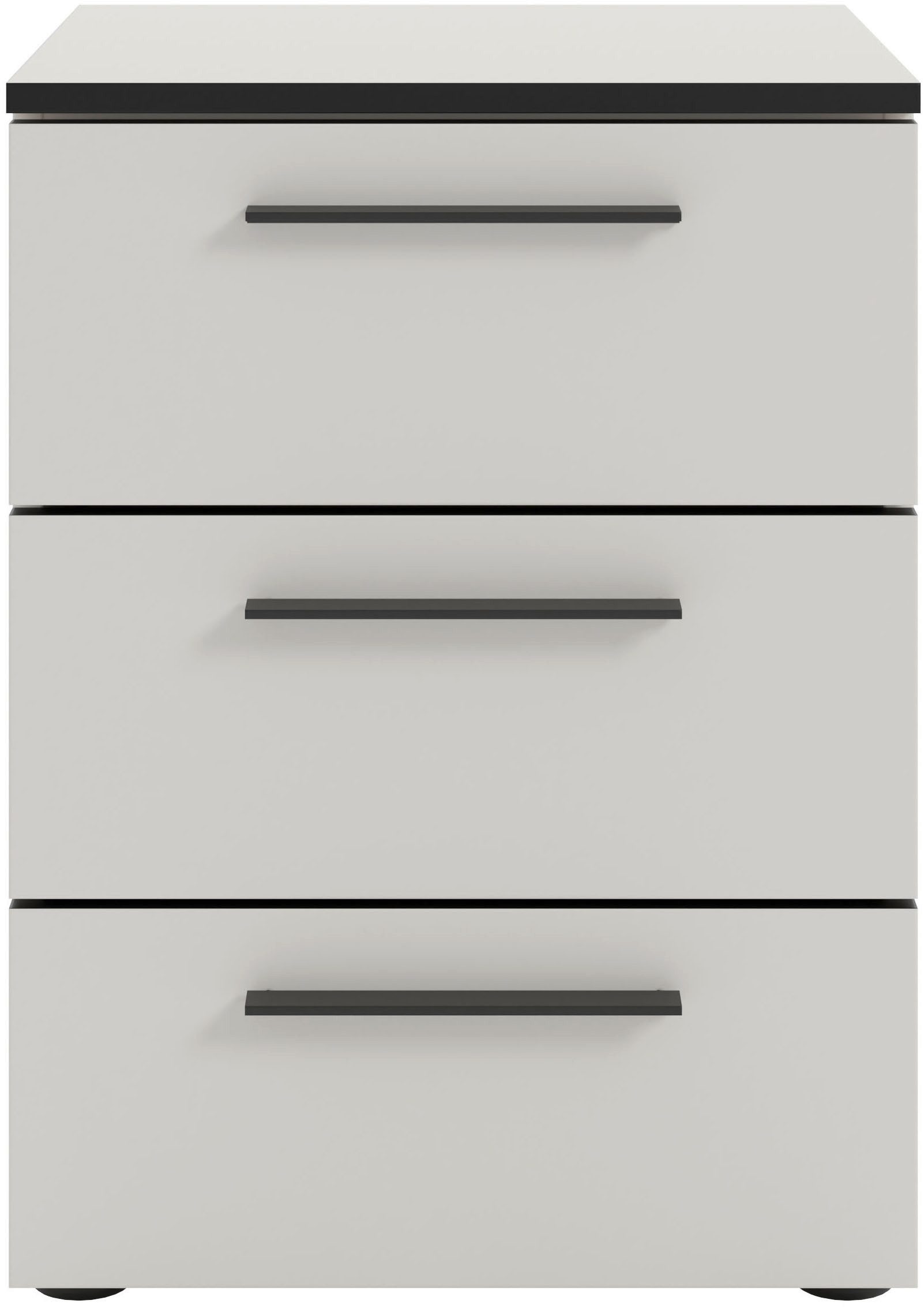 Manjana Möbel Nachtkommode mit Schwarz matten Metallgriffen, mit Soft-Close-Funktion, mit Vollauszug, melaminbeschichtet