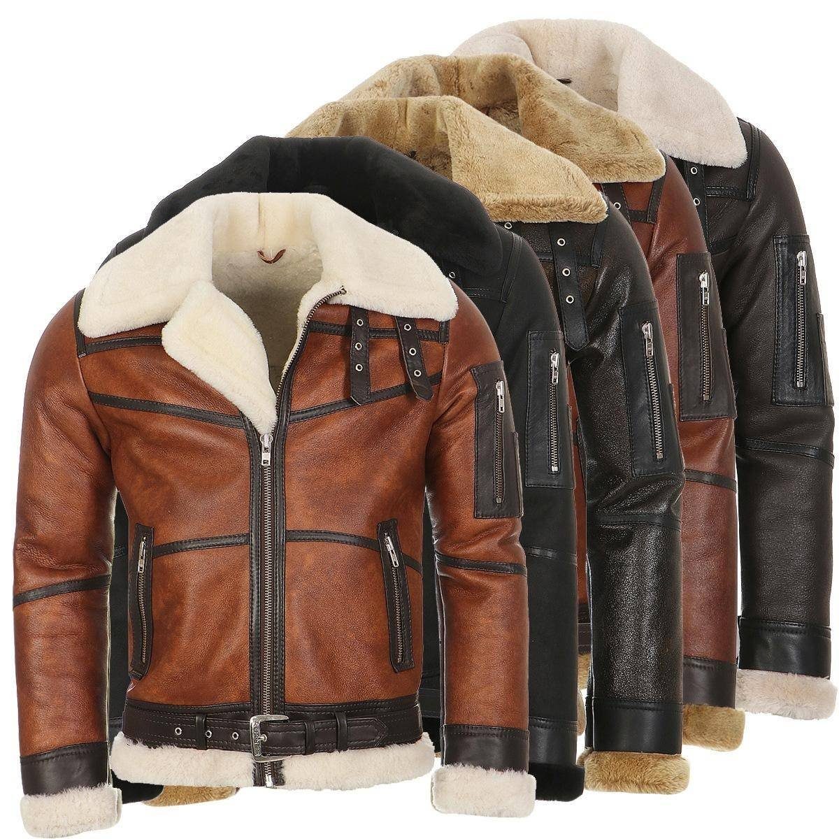 Bomberjacke B16 Herren Lammfelljacke Echtleder Merino Schaffell Fliegerjacke