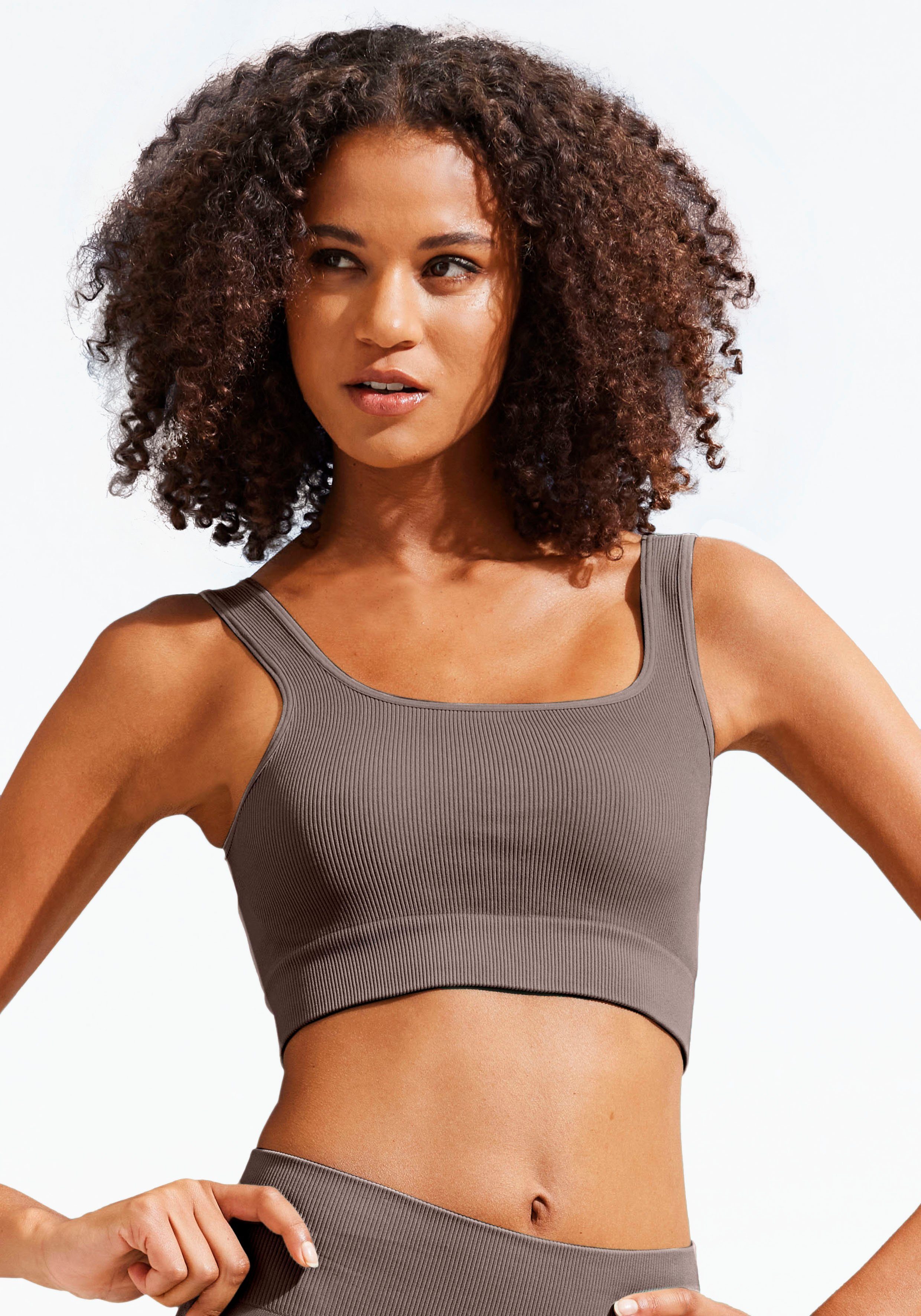 LASCANA Crop-Top mit Rippstruktur, Seamless braun