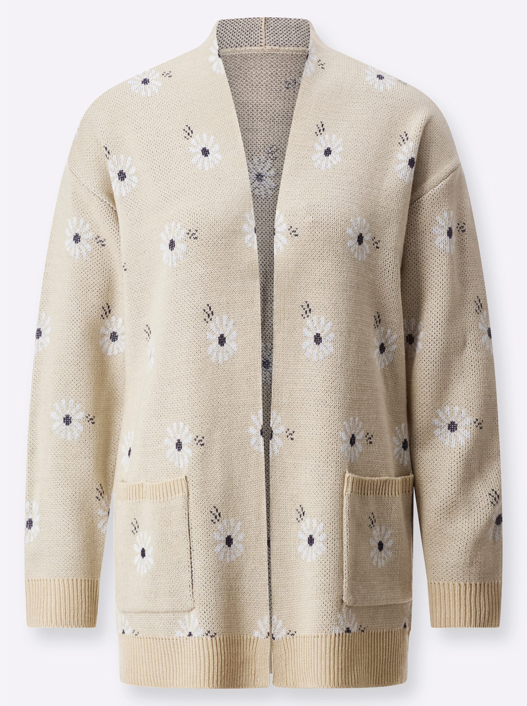 Strickjacke Long-Strickjacke Langarm Jacquard