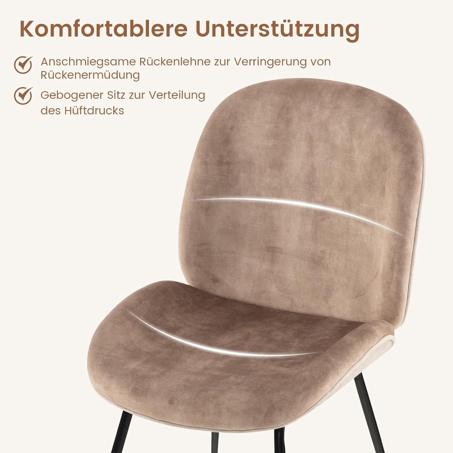 KOMFOTTEU Esszimmerstuhl Küchenstuhl (2er Set), aus Samt Metall,bis 150 kg belastbar