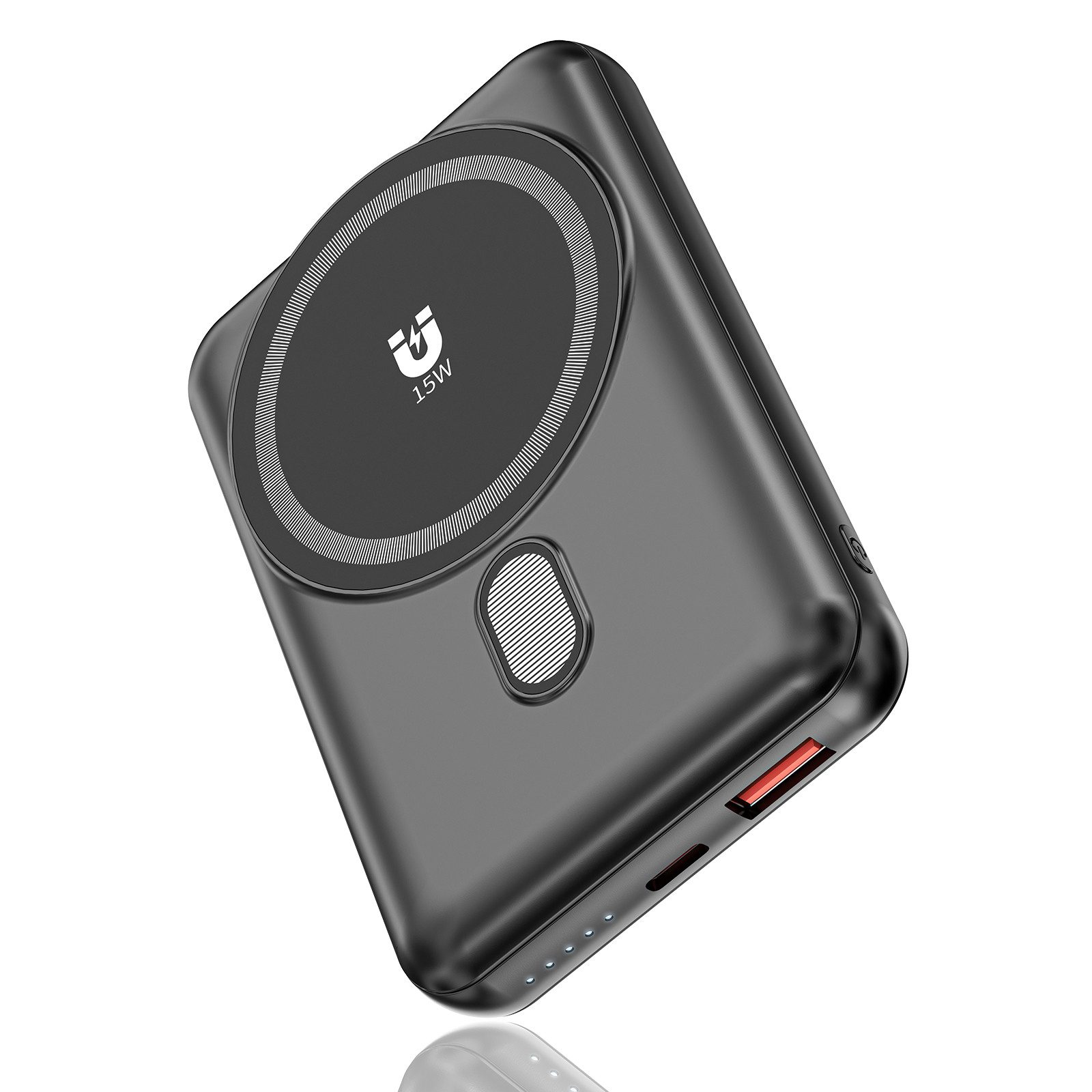 Pdgrid 10000mAh 15W Ultra dünn & leicht Tragbares Magnetische Ladegerät Powerbank Schnellladung; mit Halterung 10000 mAh, Typ-C + USB-C-Dualschnittstelle