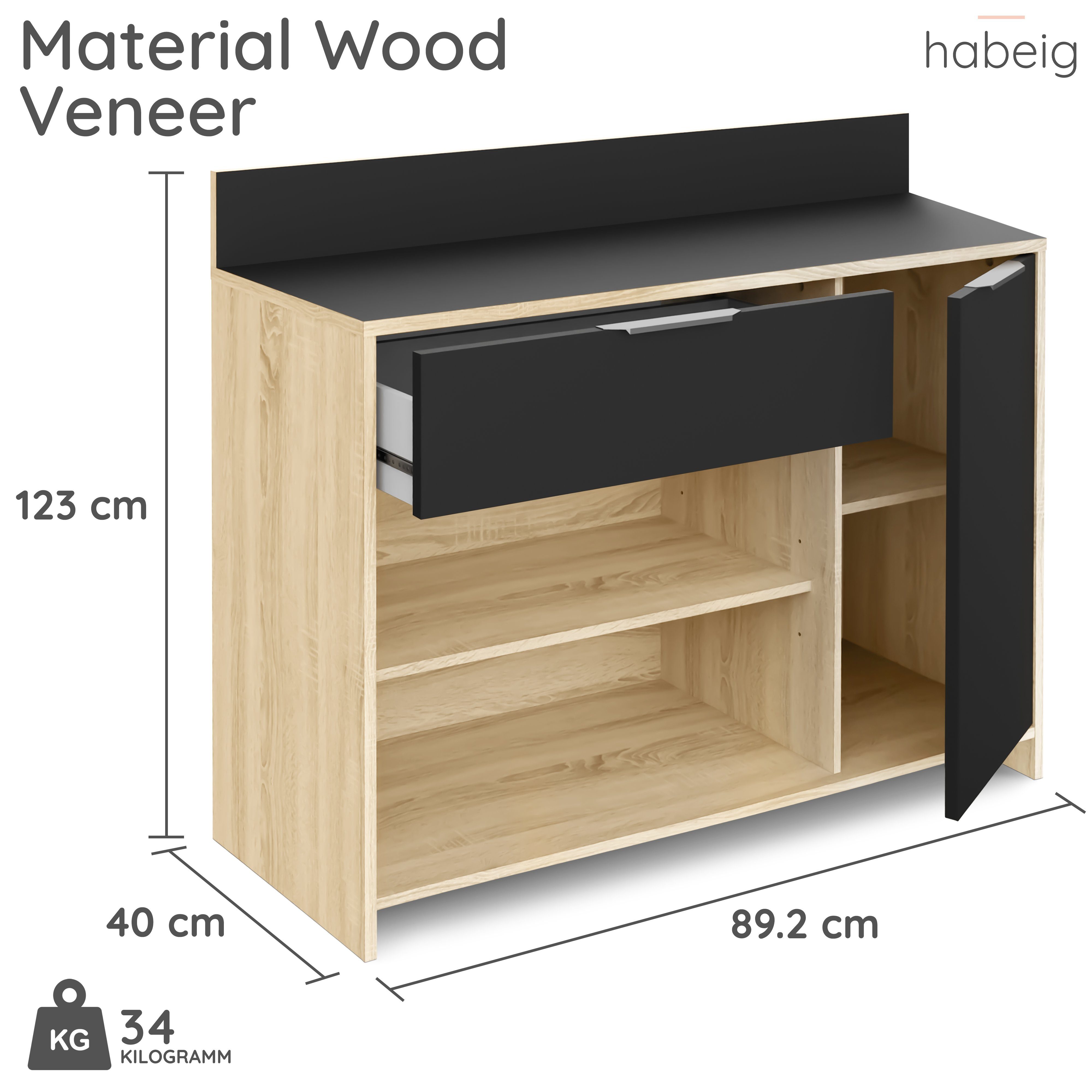 Küchenschrank Schrank Küchenregal Eiche Holz Küchenregal Singleküche habeig schwarz