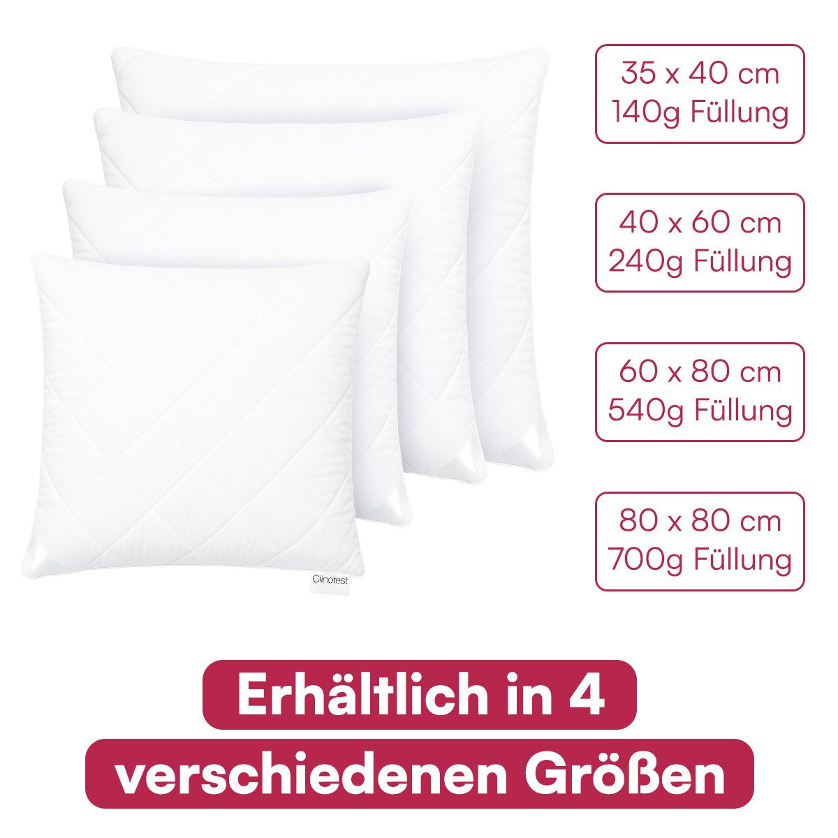 Clinotest Kopfkissen Polykissen Gesteppt, Füllung: 120g, Bezug: Polyester, für jede Schlafposisiotn geeigent, 95°C waschbar & trocknergeeignet, bewährte Qualitä – Bild 3 von 5
