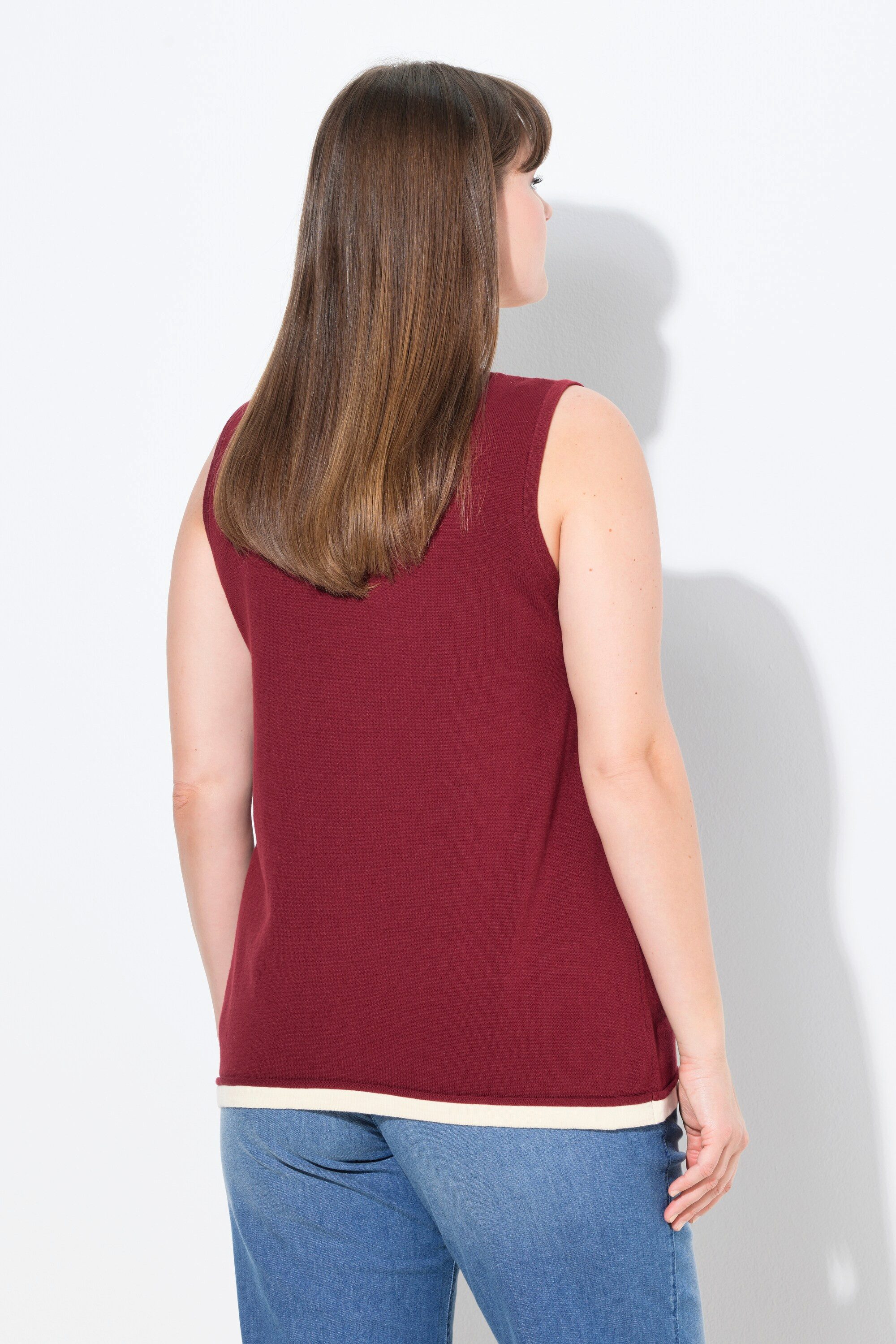 Ulla Popken Pullunder Stricktop Rundhalsausschnitt ärmellos Biobaumwolle