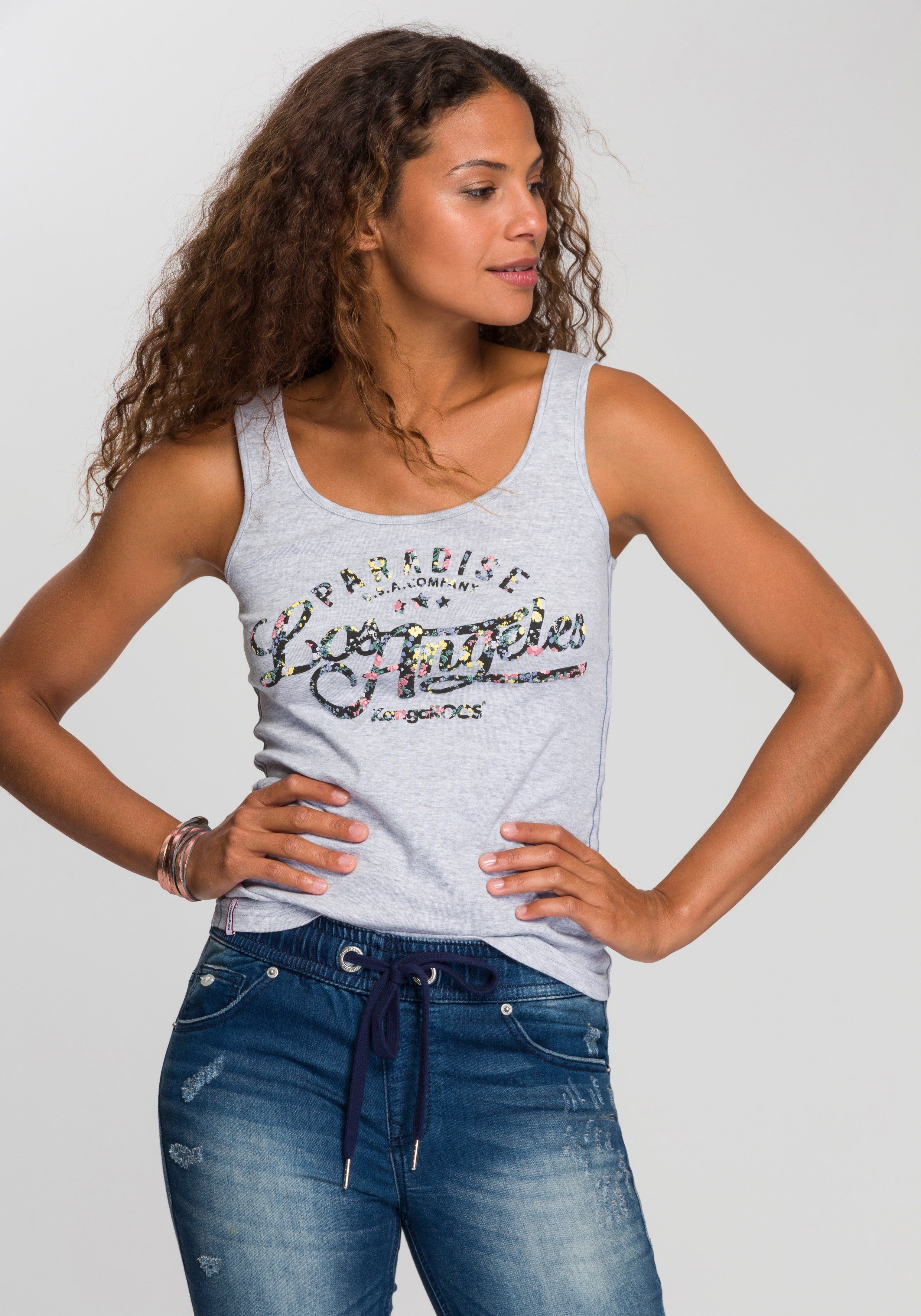 KangaROOS Ripptanktop mit blumigem Puff-Print