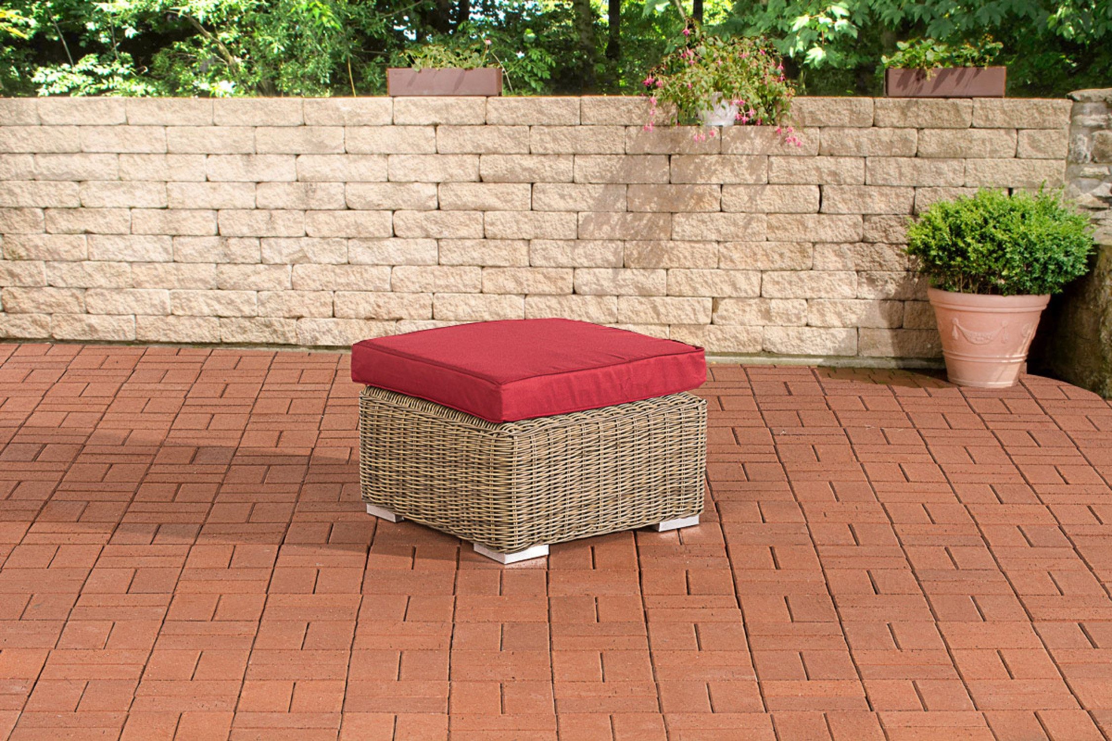 TPFGarden Fußhocker Billy (Farbe - Korpus: natura Sitzkissen: rubinrot), modernes Design