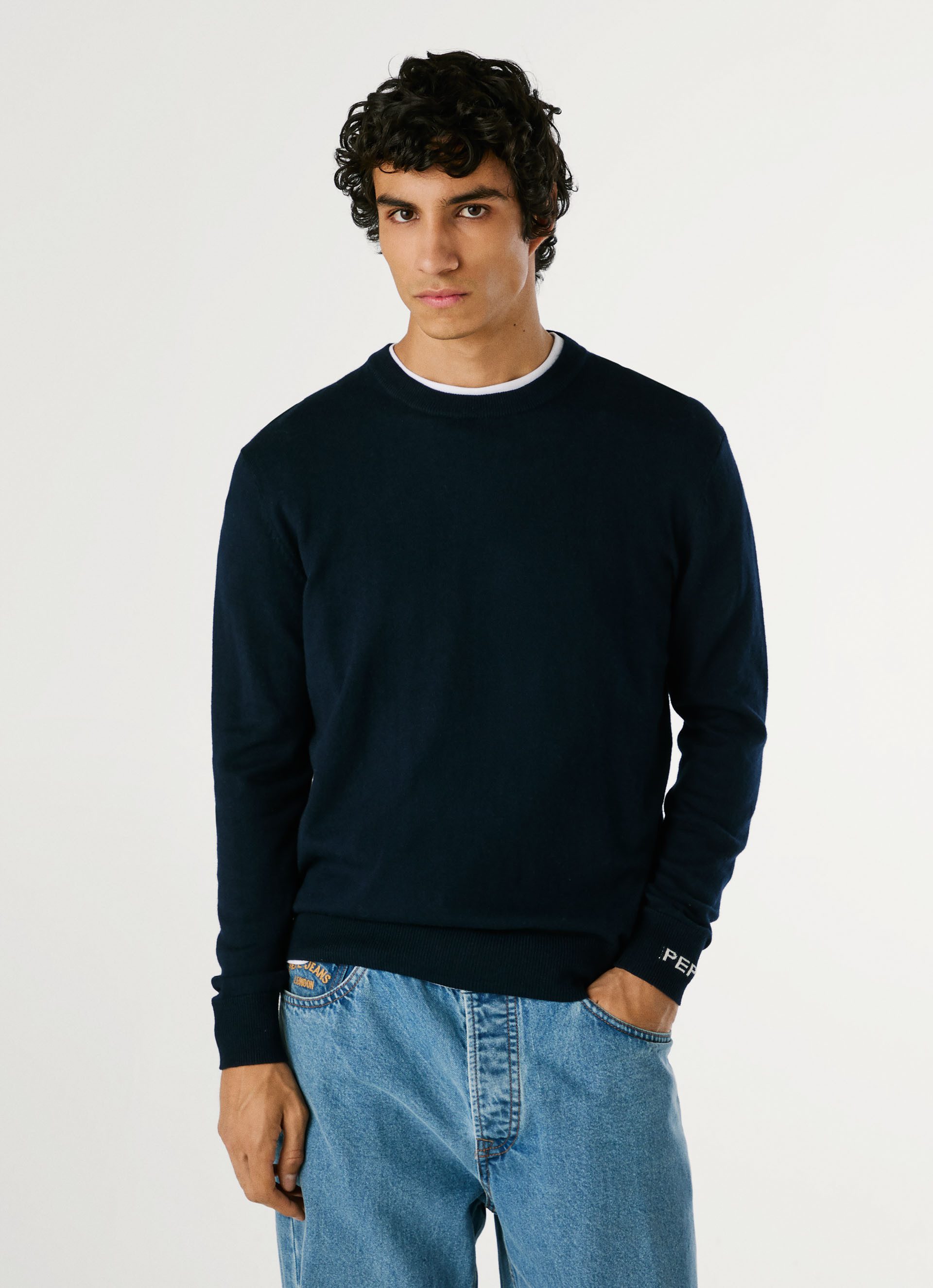 Pepe Jeans Strickpullover ANDRE CREW NECK mit Rundhals, Logo-Jacquard günstig online kaufen