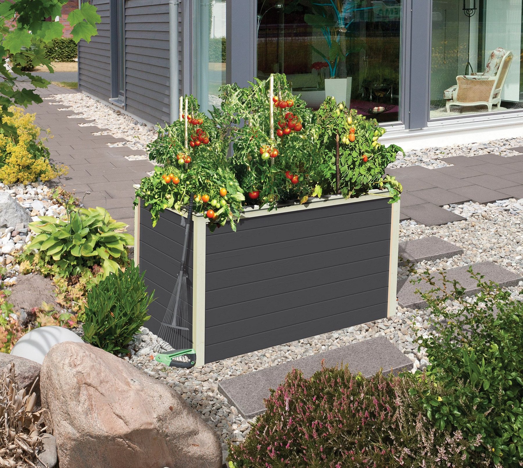 Karibu Beetbegrenzung Karibu Hochbeet Pflanzkasten Frühbeet terragrau 650x980x640 mm