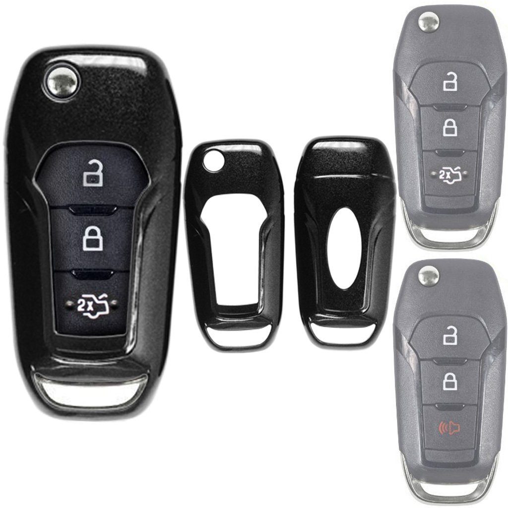 Fiesta Mondeo Explorer Schlüsseltasche mt-key Metallic für Ford Hardcover Schwarz, Klappschlüssel Galaxy Mustang Ranger Schutzhülle Autoschlüssel