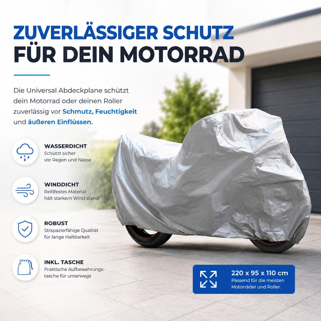 TK Gruppe Schutzplane Universal Motorrad Roller Abdeckplane Motorradplane Motorradabdeckung (Packung, 1-St., 1x Motorradplane), UV-Schutz