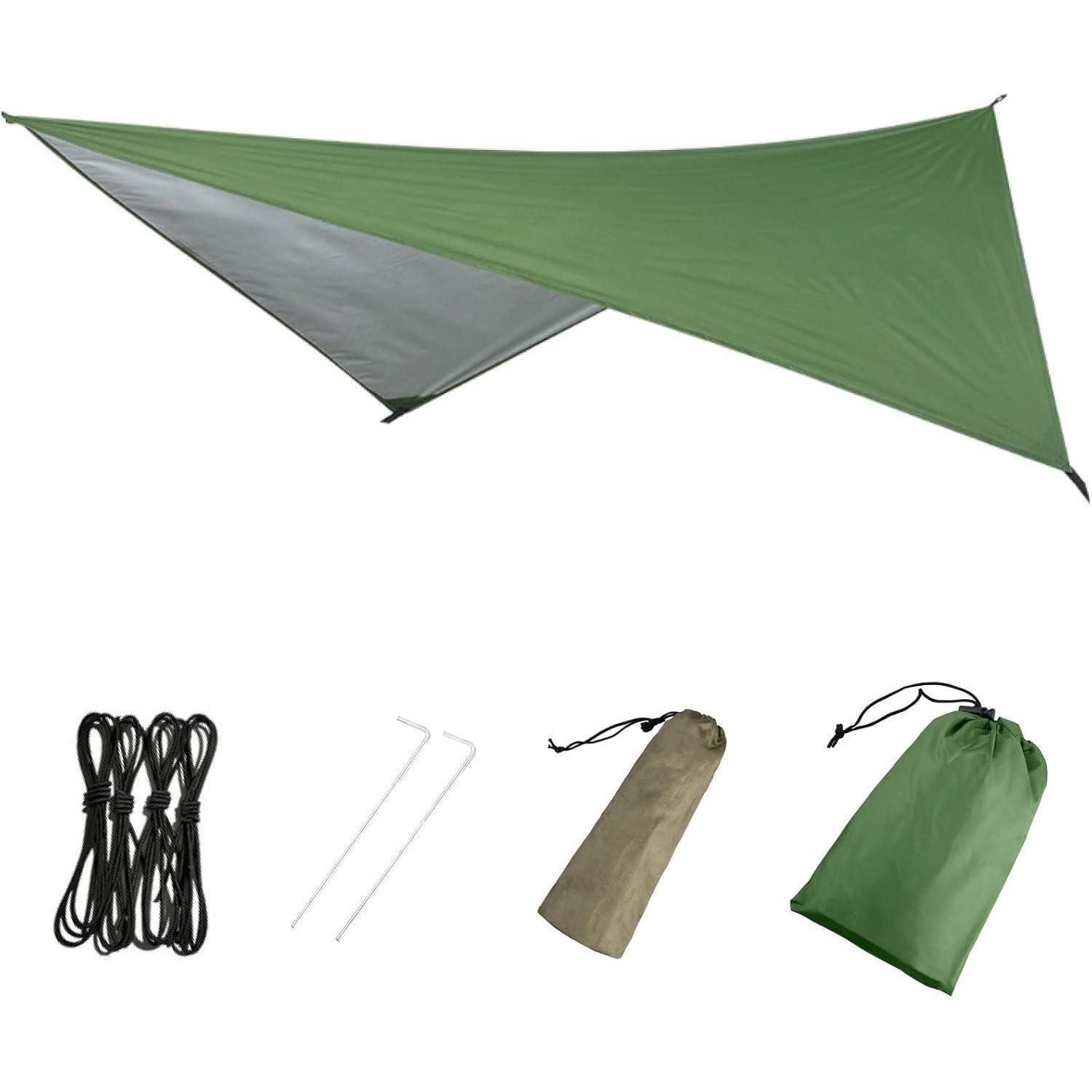 Regenschutzplane Wasserdichte Zeltplane Tarp Hängematte Leicht Kompakt Camping Grün