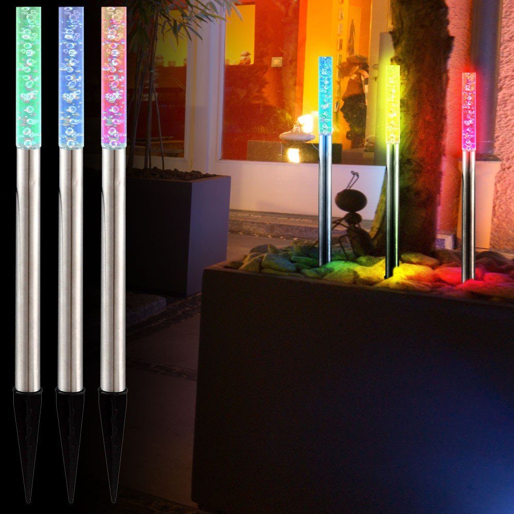 etc-shop LED Solarleuchte, LED-Leuchtmittel Farbwechsler 3er Set Farbwechsel, LED fest Solar Außenbereich Lampen verbaut, Steck IP44