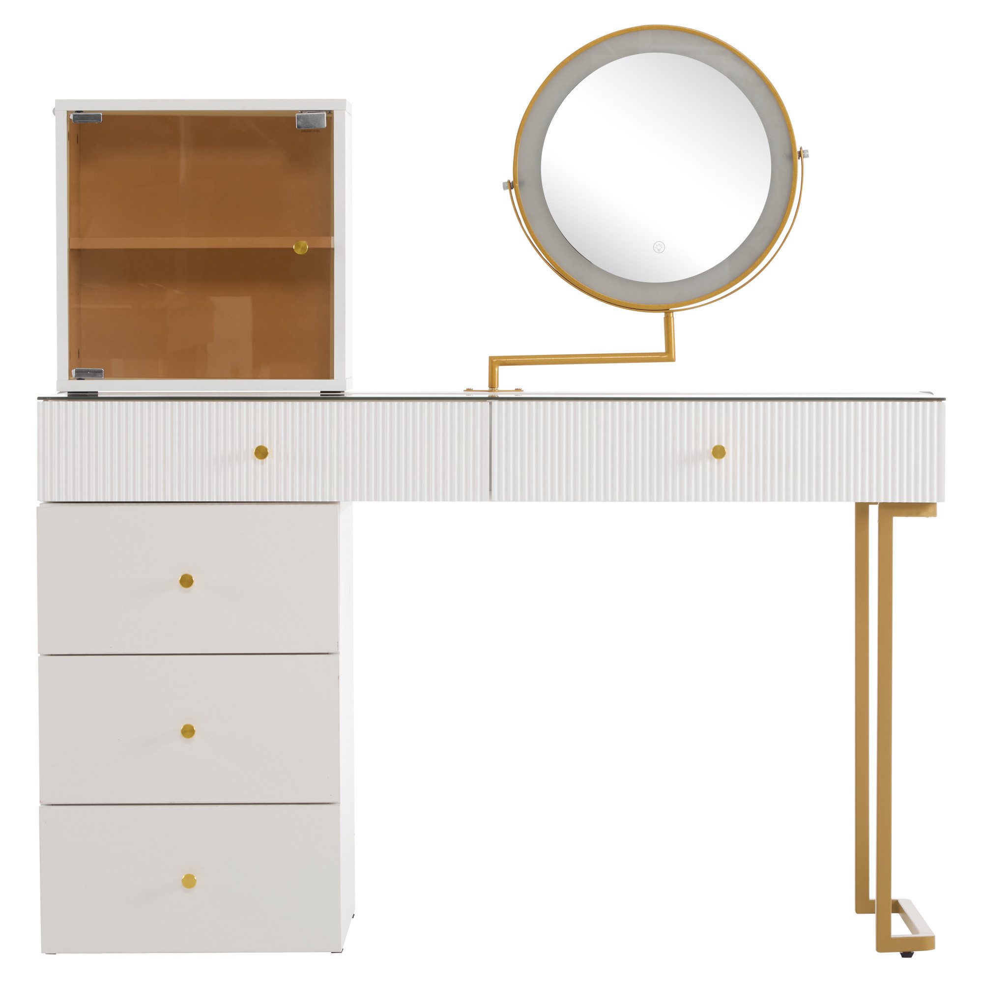 REDOM Schminktisch luxuriöser Frisiertisch für moderne Schlafzimmer (Frisiertisch mit Schubladen und Kommode, 1-St., ohne Hocker, 120*45*115 cm), mit 3-farbigen LED-beleuchtetem Spiegel, transparenter Tischplatte
