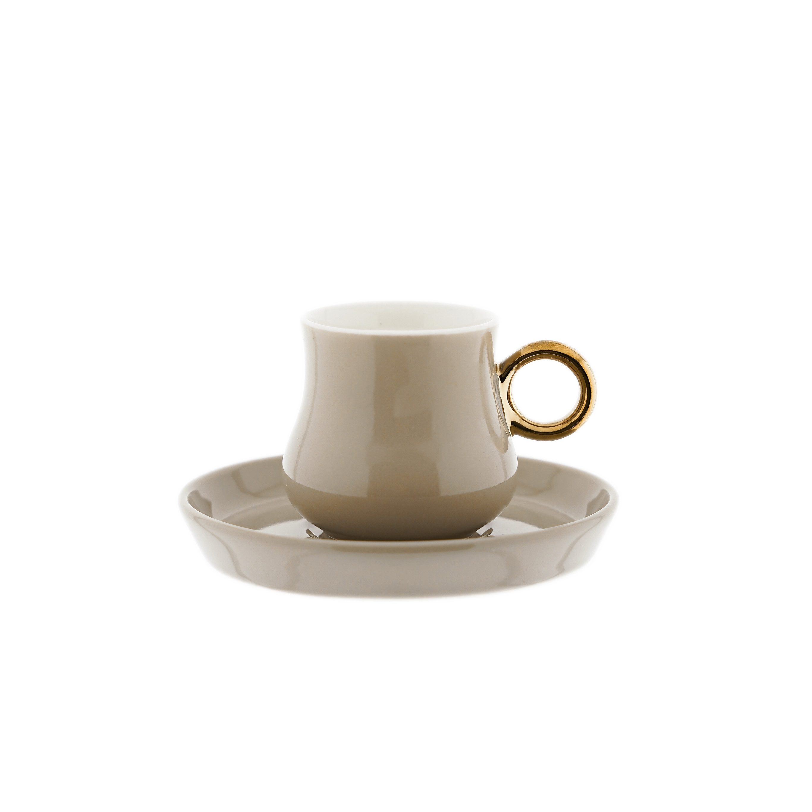 Mulex Kaffeeservice 12-tlg Mokkatassen Set aus Porzellan, 100 ml - Taupe/Gold (12-tlg), 6 Personen, Porzellan, 6x Mokkatassen, 6x Untertassen