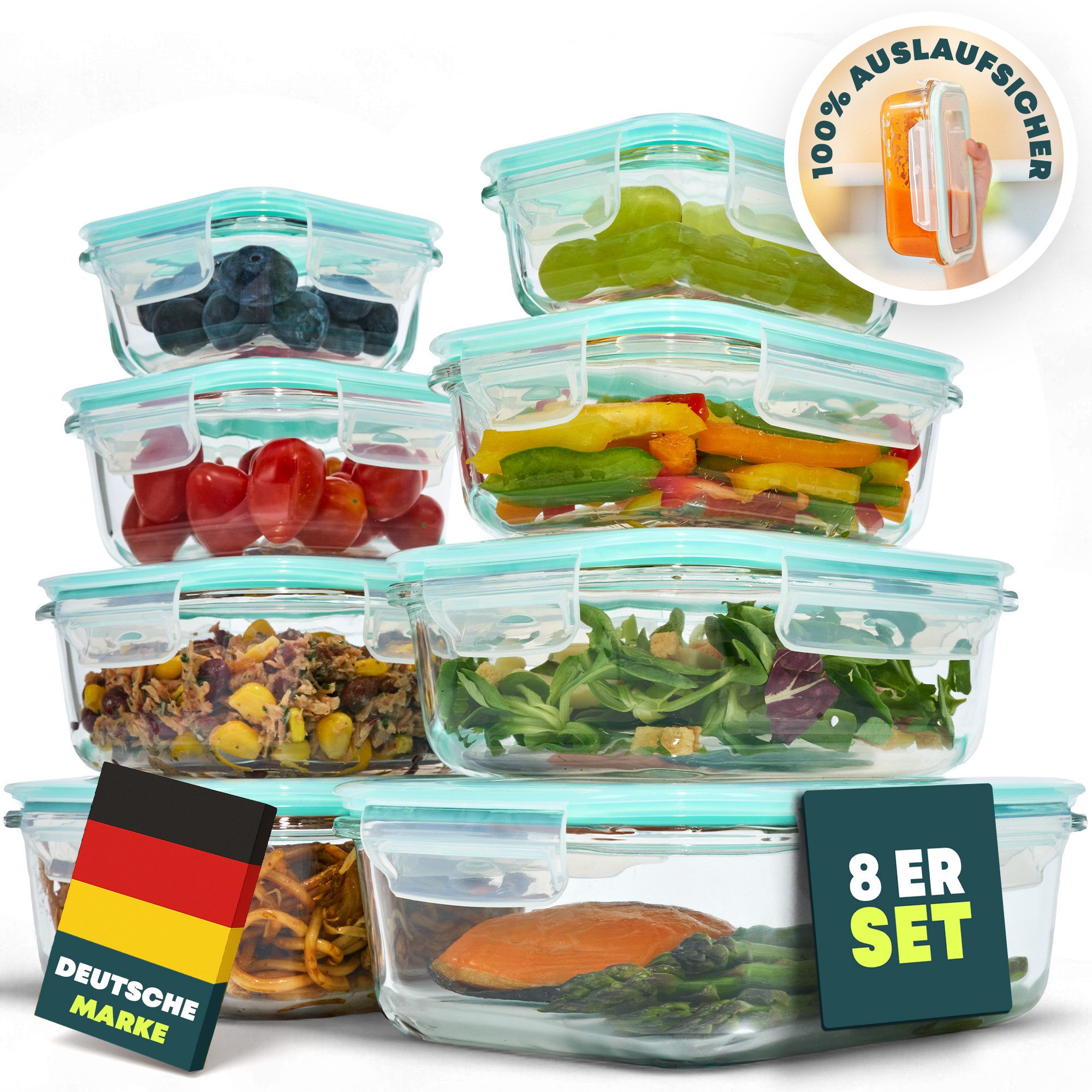 uandu home Frischhaltedose Glasbehälter mit Deckel, Frischhaltedosen Glas mit Deckel, (glasdosen mit deckel set, glas tupper mit deckel, glass food container, frischhaltedosen mit deckel glas, glasdose mit deckel, Borosilikatglas mit Deckel, Meal prep Glä