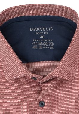 MARVELIS Businesshemd Easy To Wear Hemd - Body Fit - Langarm - Struktur - Rot 4-Wege-Stretch