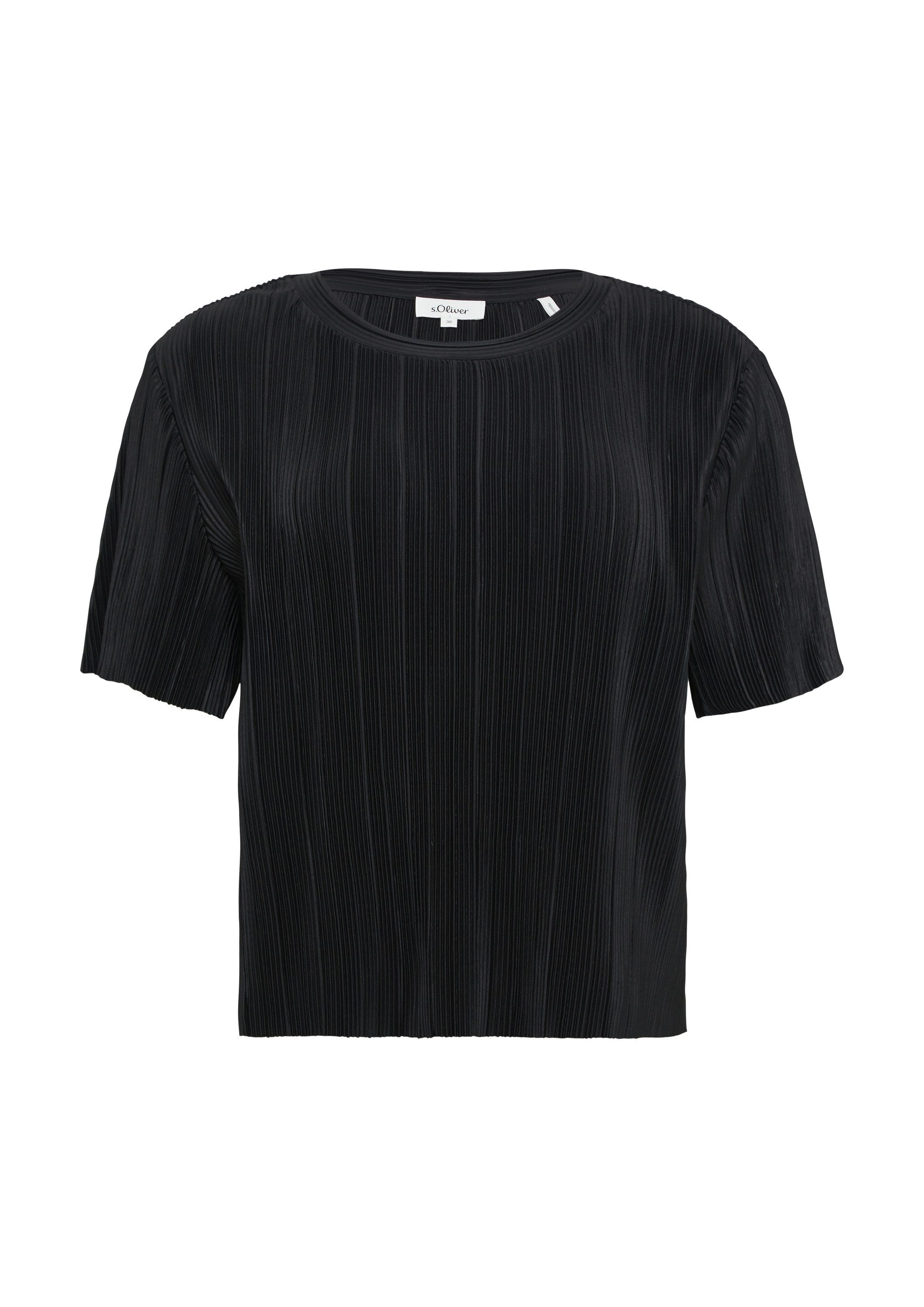 s.Oliver Kurzarmshirt T-Shirt Verkürztes T-Shirt aus Plissee mit Rundhalsausschnitt