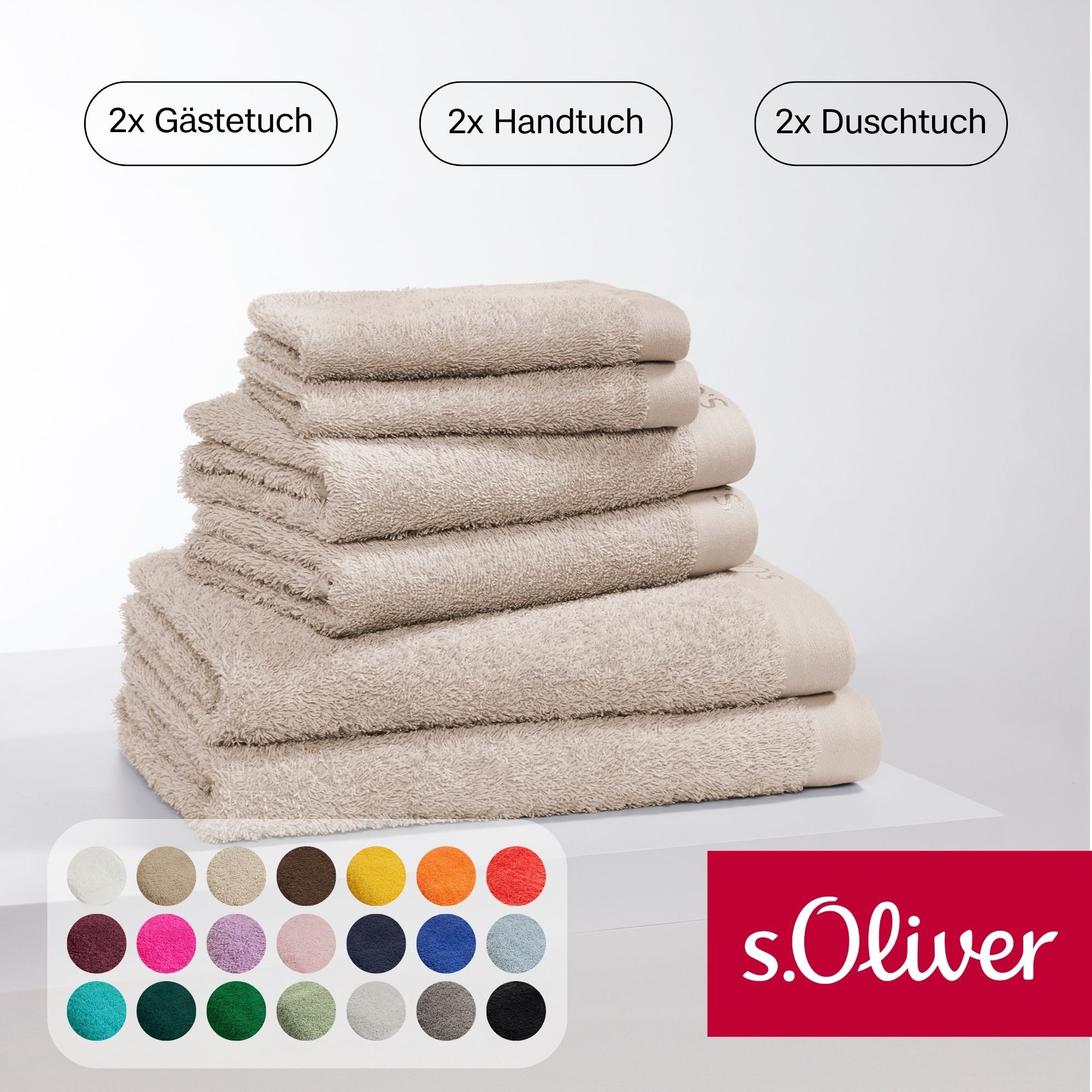 s.Oliver Handtuch Set s.Oliver, Premium Qualität, 600 gr/m², Walkfrottier (Set, 6-St), 2 Gästetücher 30x50, 2 Handtücher 50x100, 2 Duschtücher 70x140