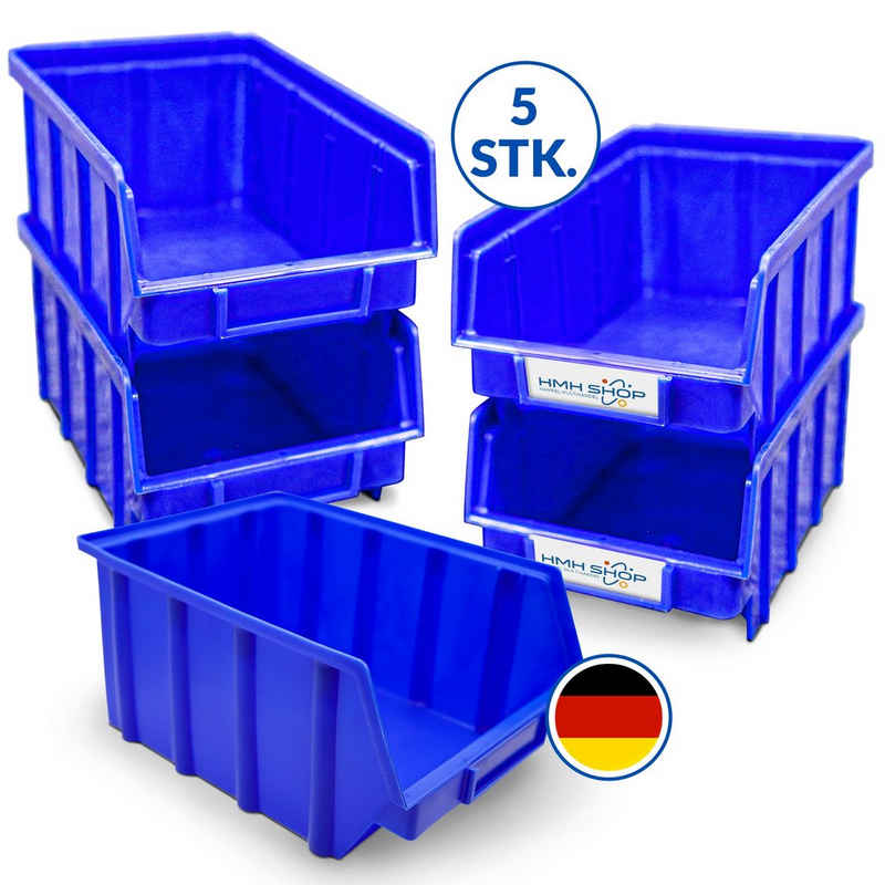 HMH Stapelbox 5 blaue Stapelboxen Größe 4 Sichtlagerkästen Blau Sortierbox