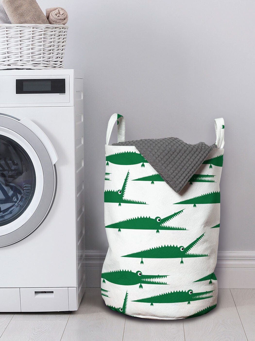 Waschsalons, Wäschesäckchen mit Krokodil Griffen für Lustiger Green Alligator Wäschekorb Kordelzugverschluss Abakuhaus
