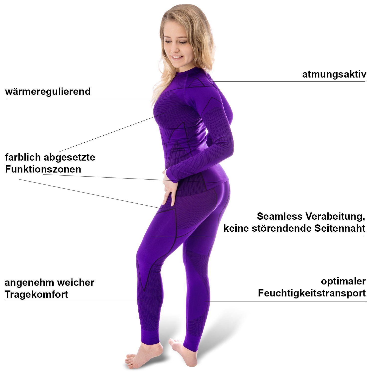 Unterhemd Black Seamless Funktionsunterwäsche cobra Funktionsunterhemd Purpel Set Damen Snake + Unterhose