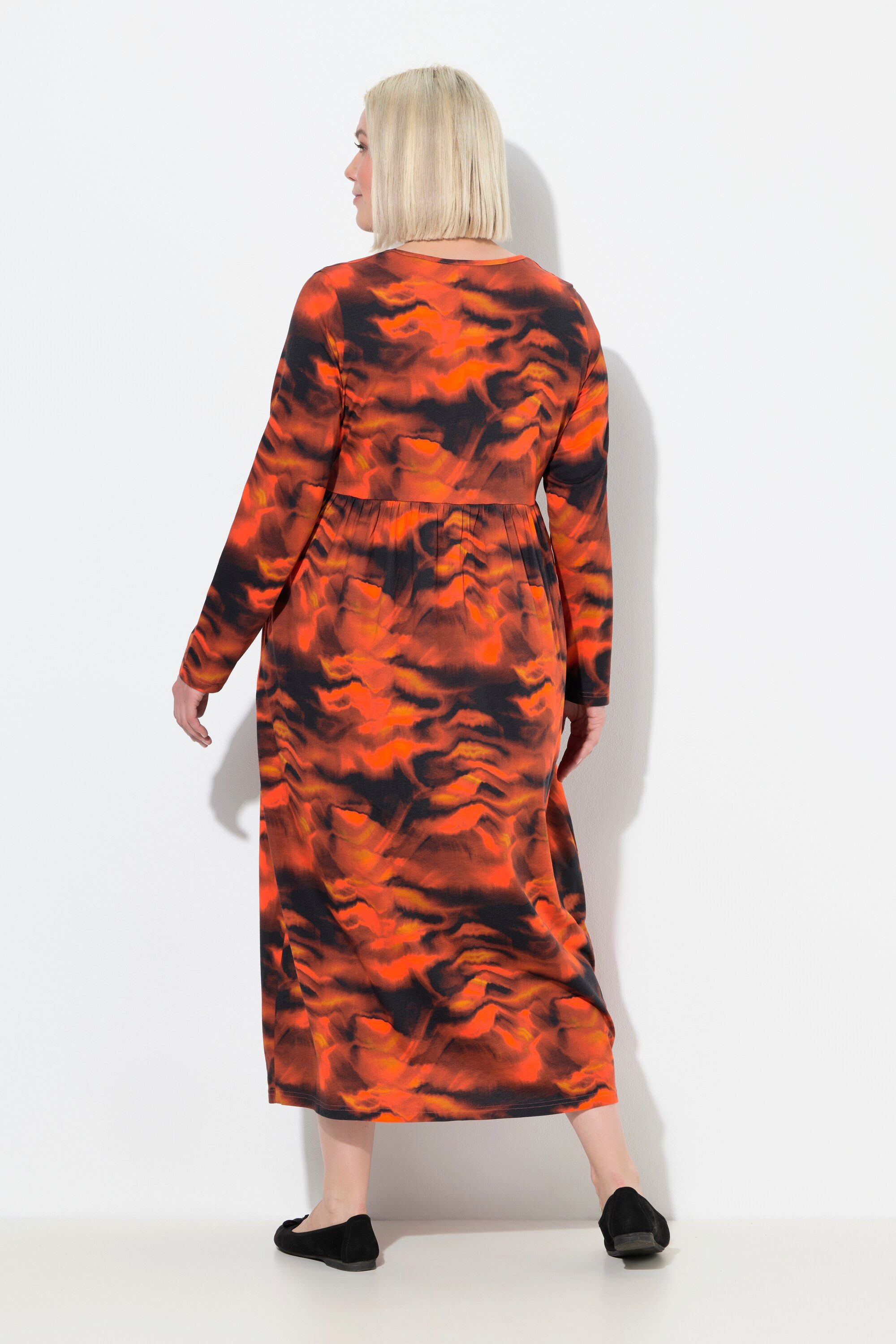 Ulla Popken Maxikleid Maxikleid A-Linie V-Ausschnitt Langarm Taschen