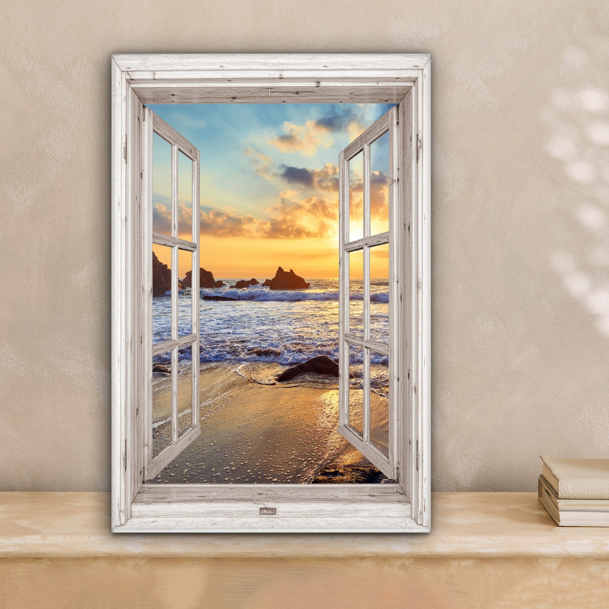OneMillionCanvasses® Leinwandbild Strand - Aussicht - Sonnenuntergang - Lan günstig online kaufen
