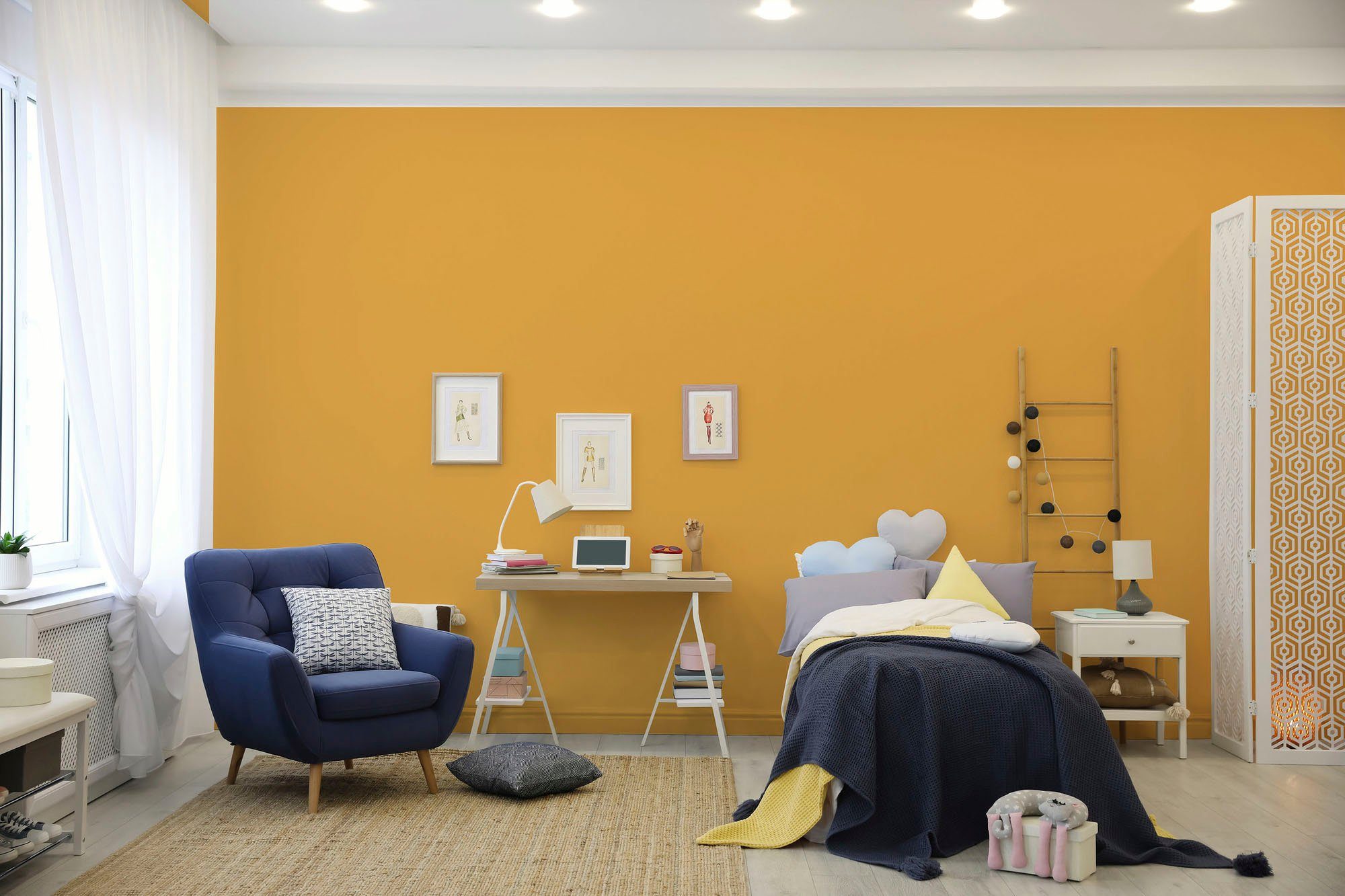 c8006 A.S. und yellow PURO Premium Küche, Farbwelt Wohnzimmer, ideal Innenwandfarbe Tuchmatt Création Wandfarbe für sunny yellow, Schlafzimmer, sunny Flur Gelb