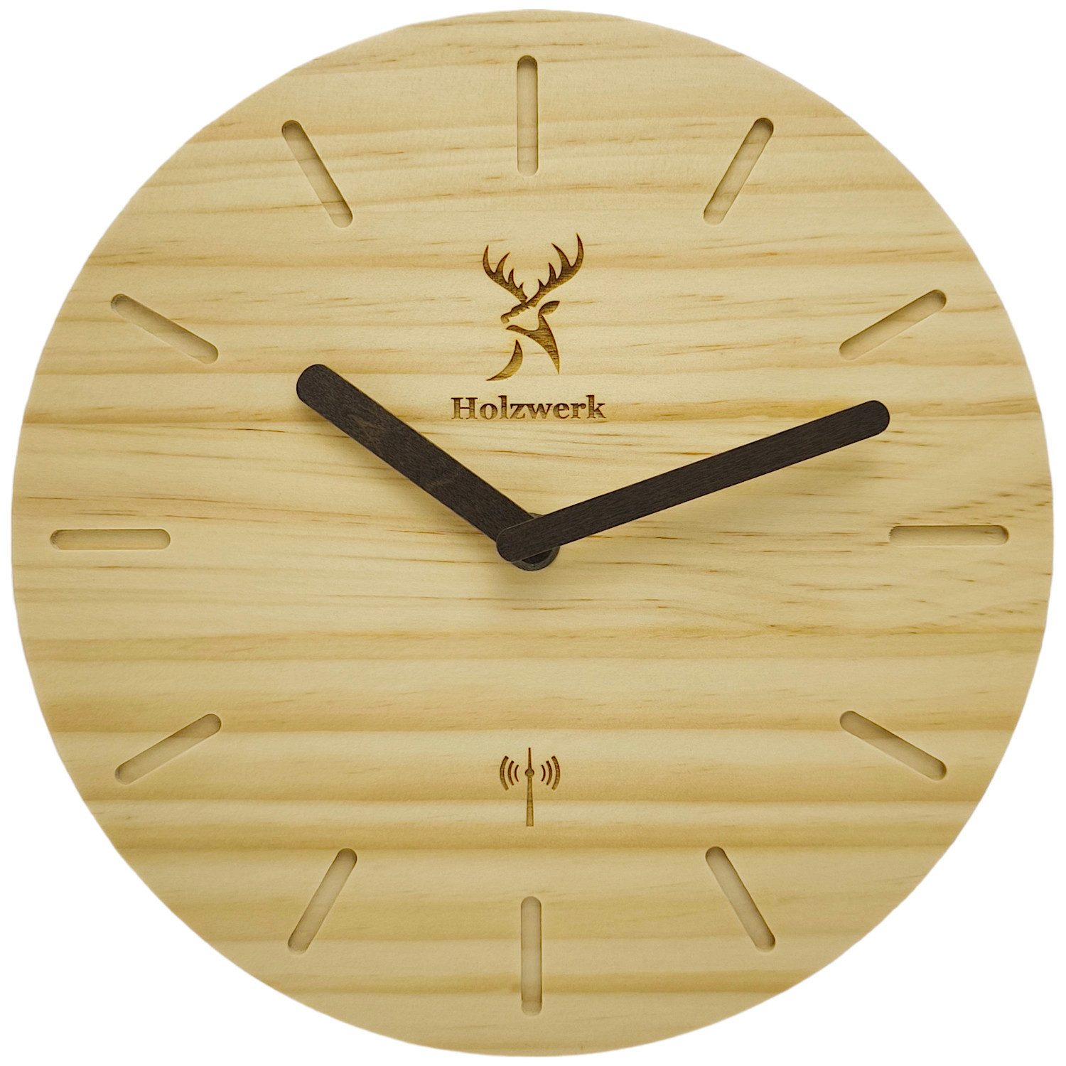 Holzwerk Funkwanduhr moderne Loft Funk Holz Wand Uhr (Nahezu lautloses Uhrwerk, analog, 25 cm)