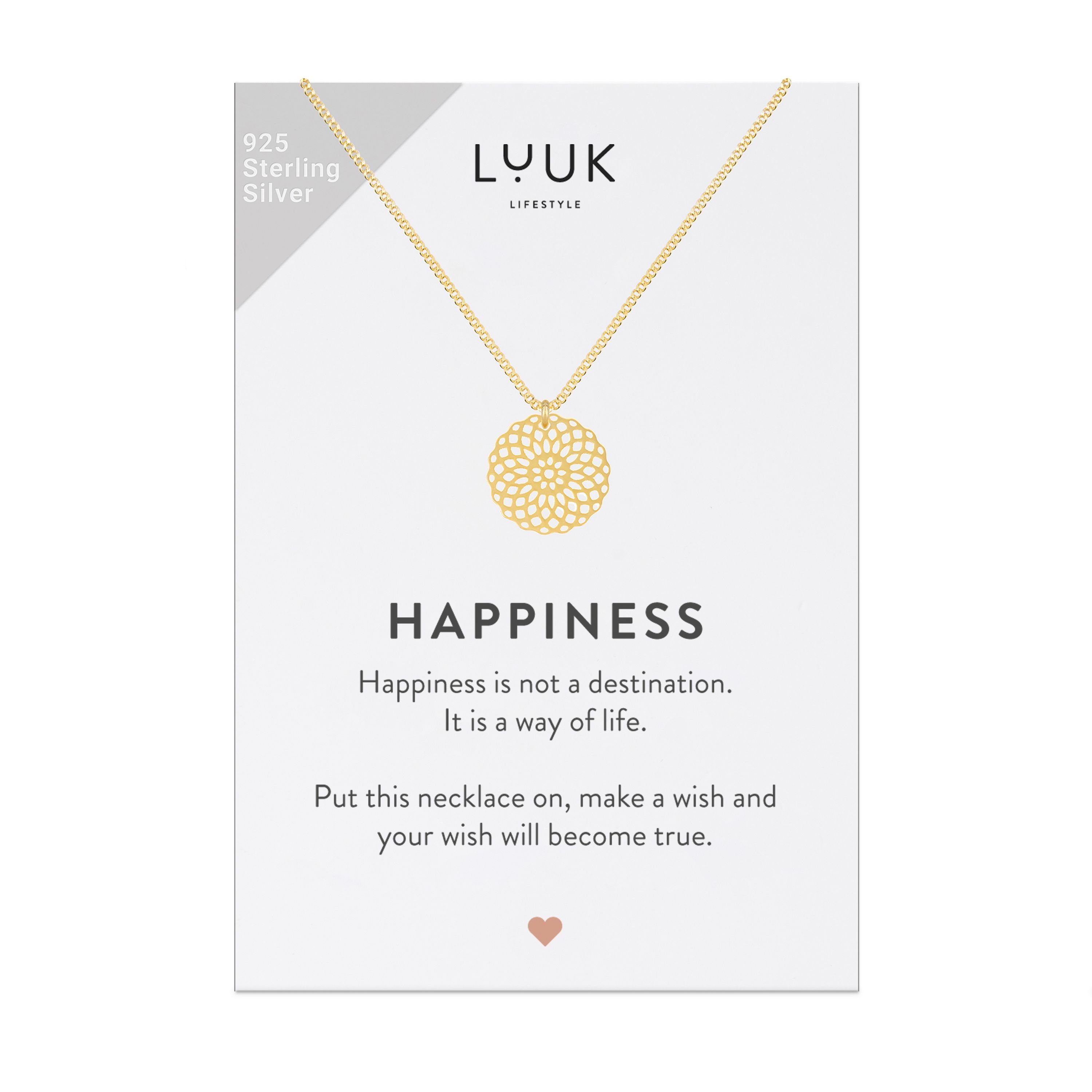 LUUK LIFESTYLE Silberkette Mandala, mit Modeschmuck, Anhänger HAPPINESS Strand, Motiv, buddhistisches und Sterlingsilber, Gold wasserfest, alltagstauglicher und 925er Mandala Geschenkkarte, Hindu