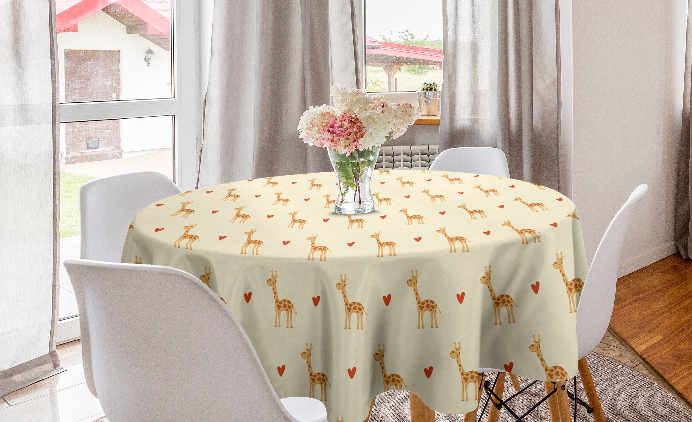 Abakuhaus Tischdecke Kreis Tischdecke Abdeckung für Esszimmer Küche Dekoration, Kinderzimmer Tier Giraffen und Herzen