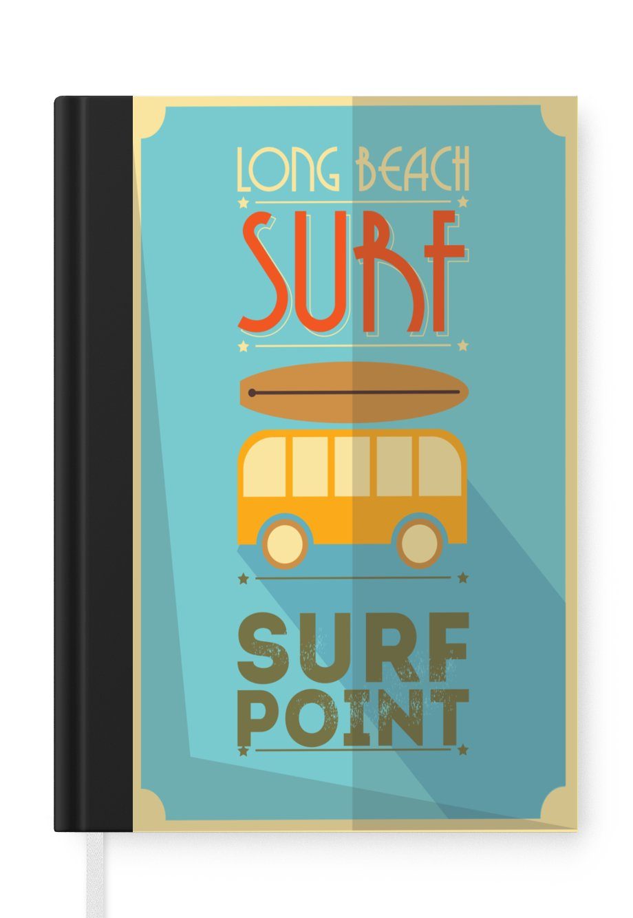 MuchoWow Notizbuch Illustration von "Surf Point" auf blauem Hintergrund, Journal, Merkzettel, Tagebuch, Notizheft, A5, 98 Seiten, Haushaltsbuch