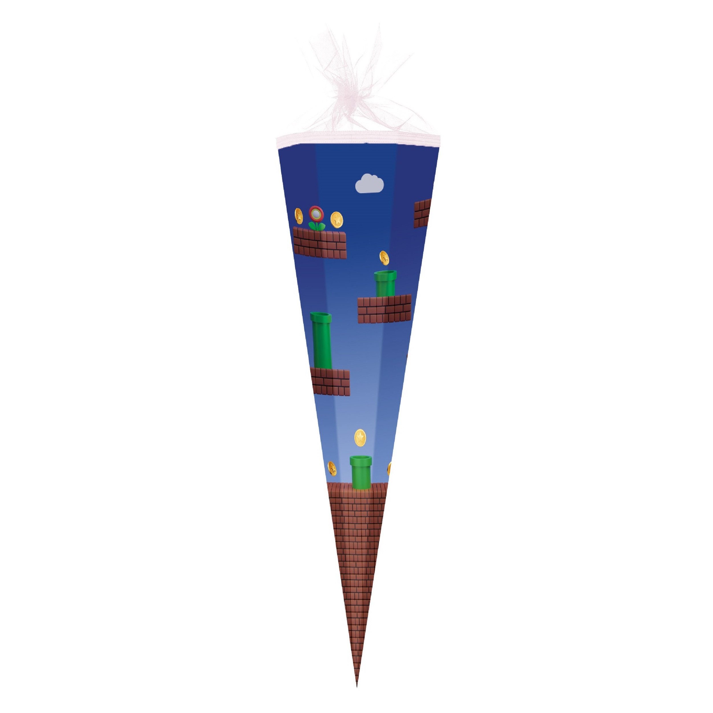 Nestler Schultüte PIXELWORLD mit Münzen, Röhren und Blöcken passend zu Super Mario, Zuckertüte 85cm (zum Schulanfang / Einschulung)