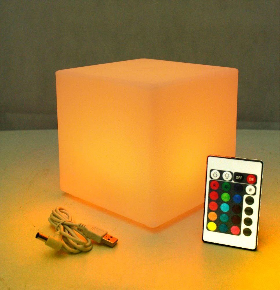 LED 16 Lampe, Leuchtfarben Akku Fernbedienung integriert, Fernbedienung mit Würfel USB-Anschluss Tischlampe RGB Außen-Tischleuchte mit wählbar, üer fest LED Ladefunktion, kabellose PL203 Leuchte Arnusa