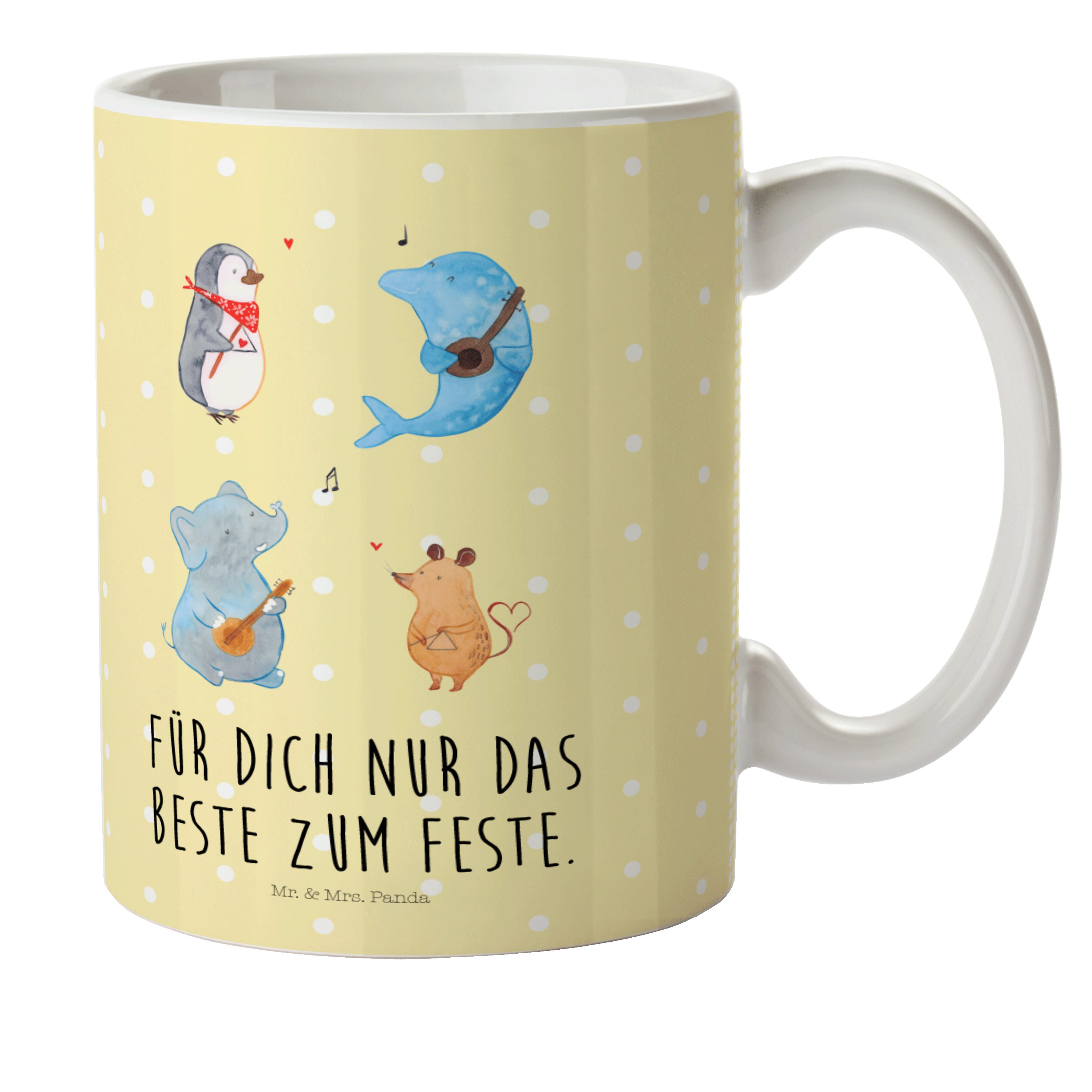 Mr. & Mrs. Panda Kinderbecher Big Band - Gelb Pastell - Geschenk, Gute Laune, lustige Sprüche, Tier, Kunststoff