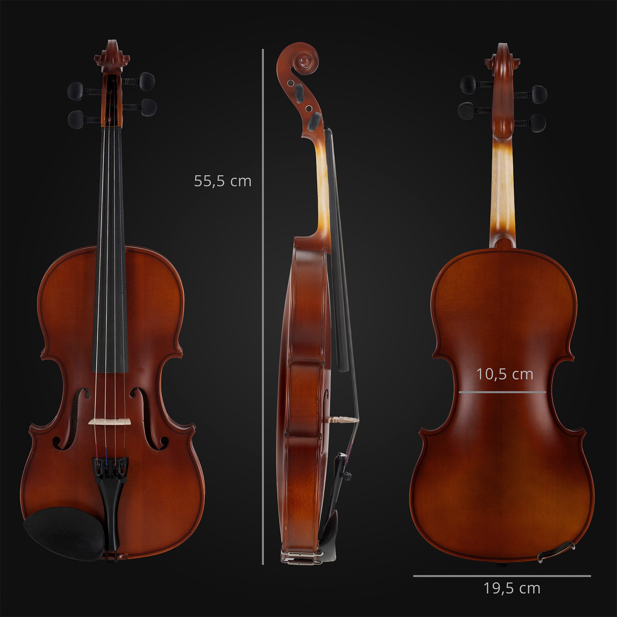 Classic Cantabile Violine Student Violinenset 3/4, Student-Set, Inkl. Etui, Bogen und Kolofonium, Aus massivem Fichtenholz geschnitzte Decke