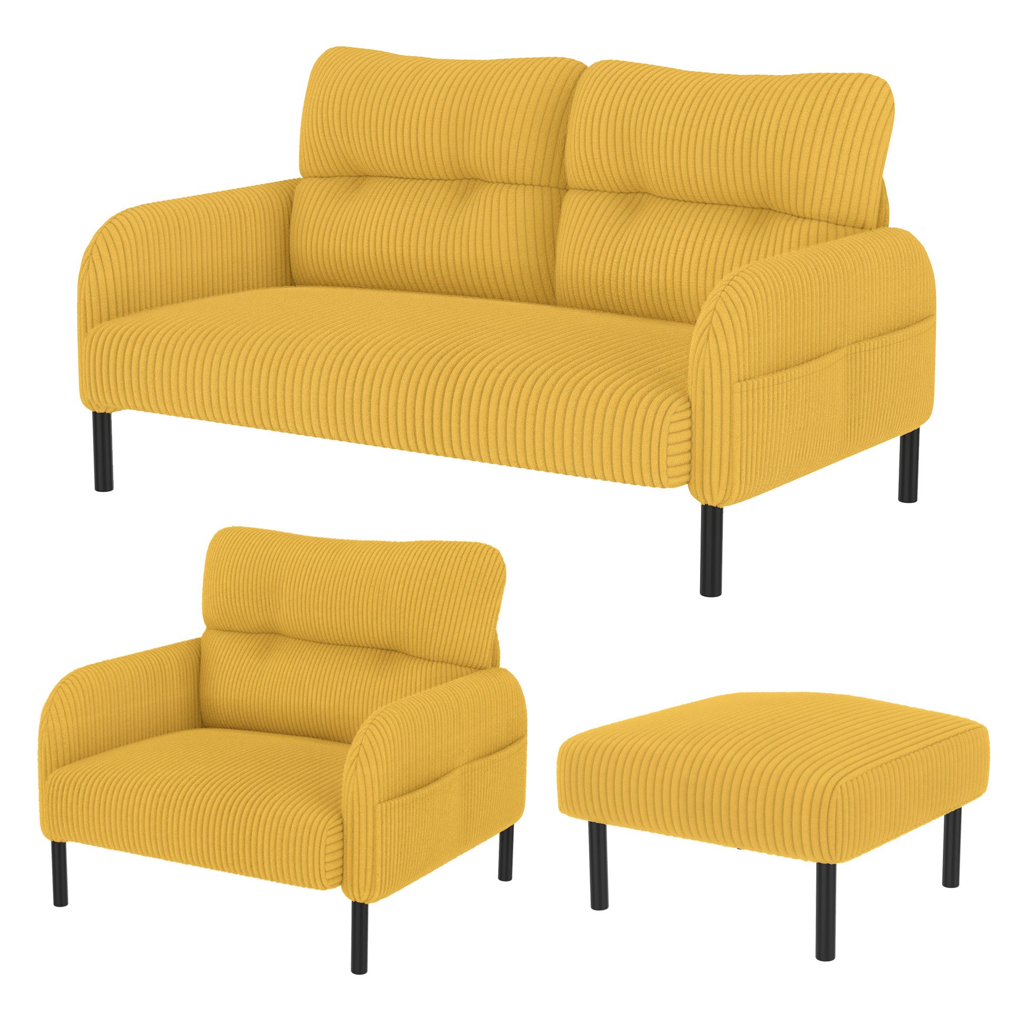 KLAM HOME Sofa Cord 3er-Set Sessel günstig online kaufen