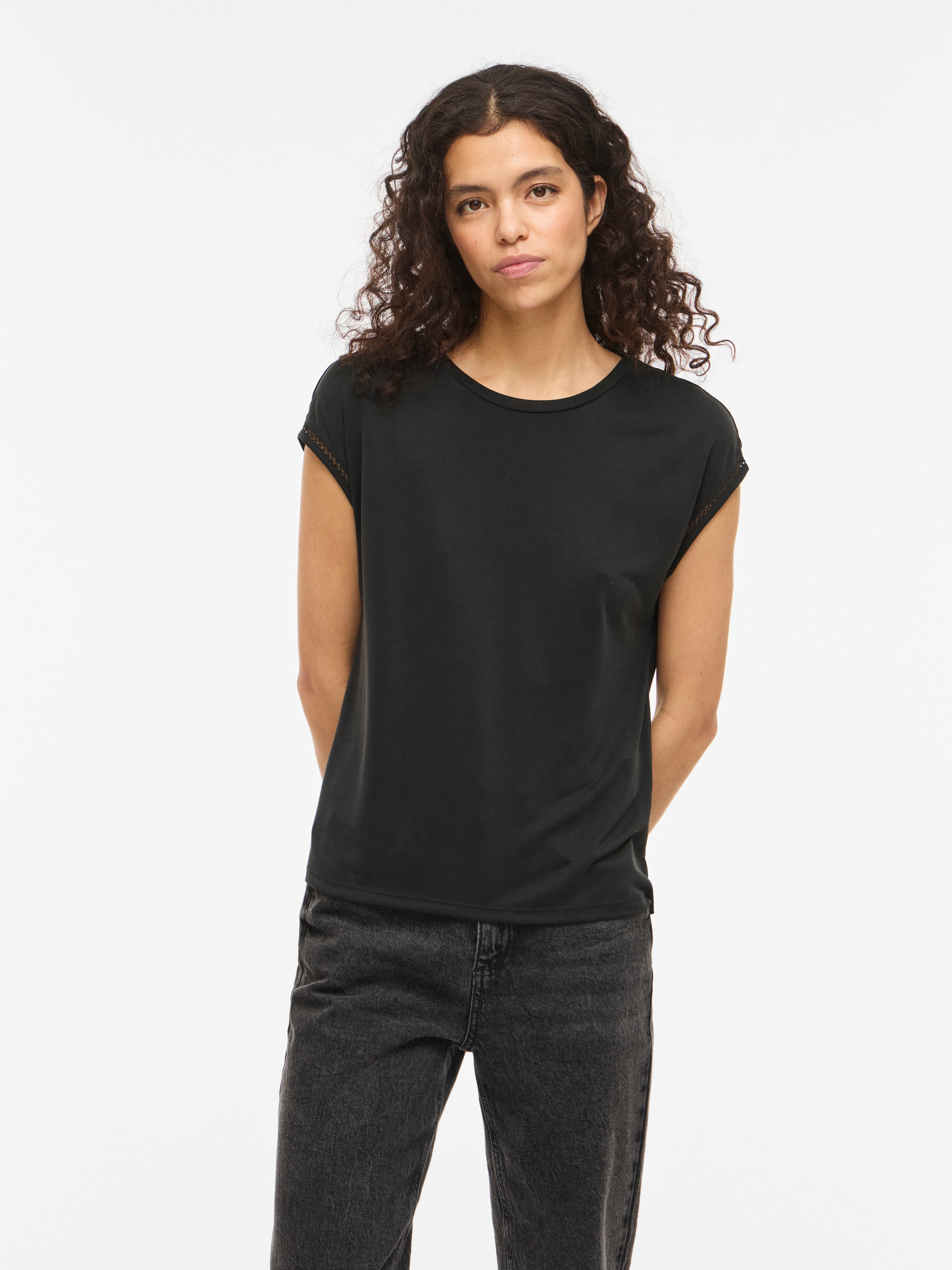 Vila Kurzarmshirt VIMODALA C/S O-NECK DETAIL TOP - NOOS