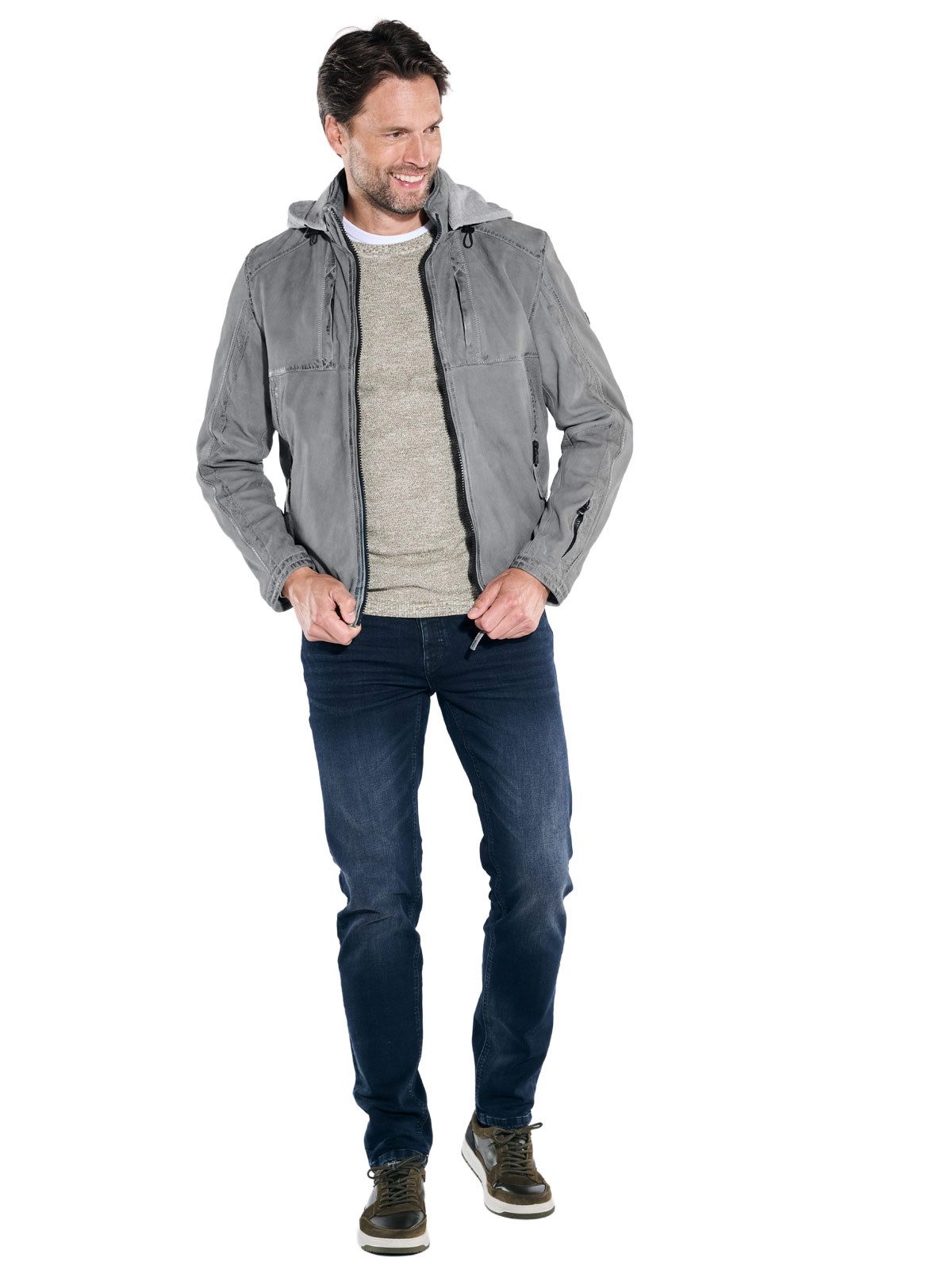 Engbers Lederjacke Herren Lammlederjacke mit Reißverschlusstaschen, Hellblau