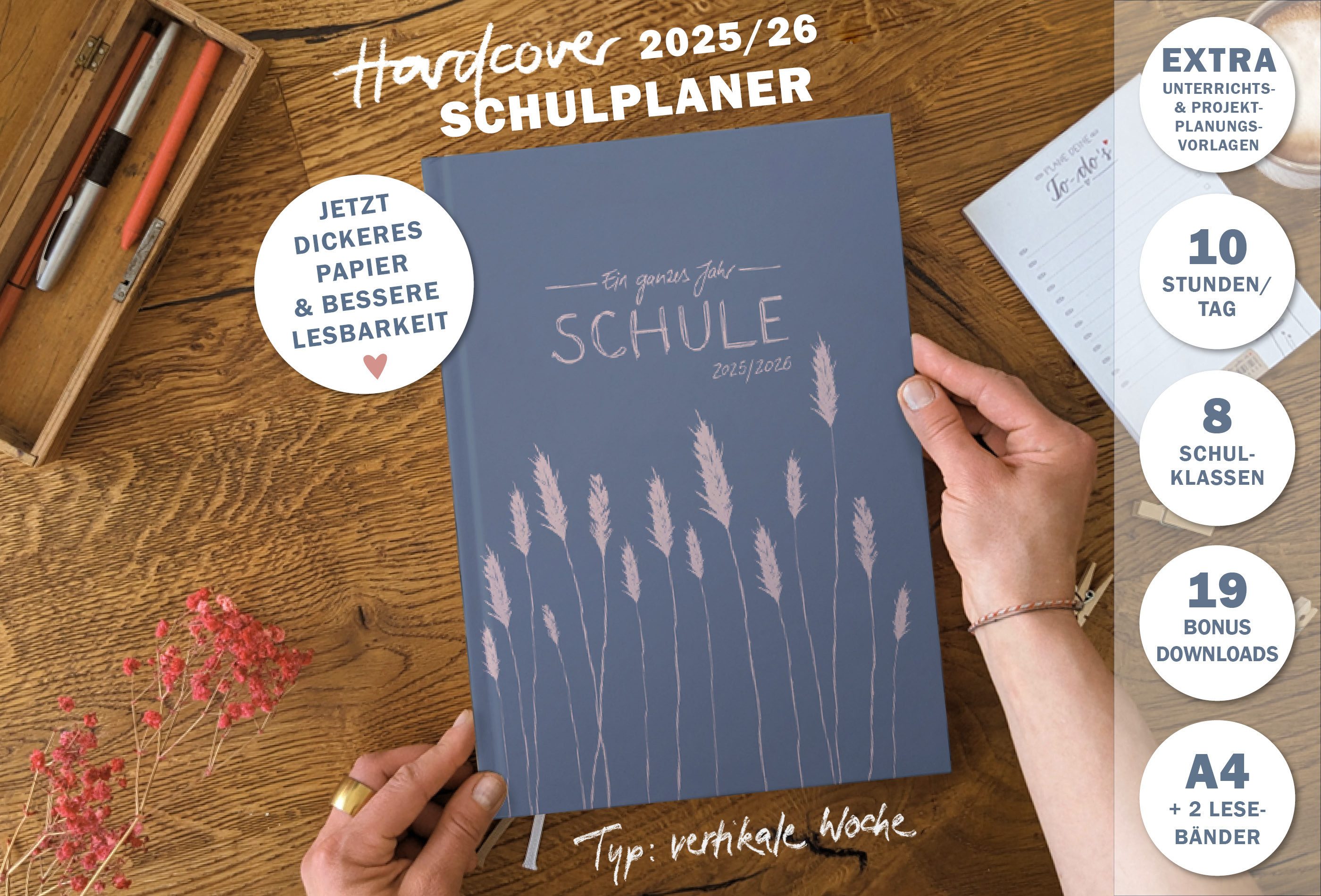 Thumbnail - Eine der Guten Verlag Lehrerkalender Lehrerplaner 2025 2026 - A4, blau rosa, 1 Doppelseite / Woche, Schuljahr 25/26, 224...