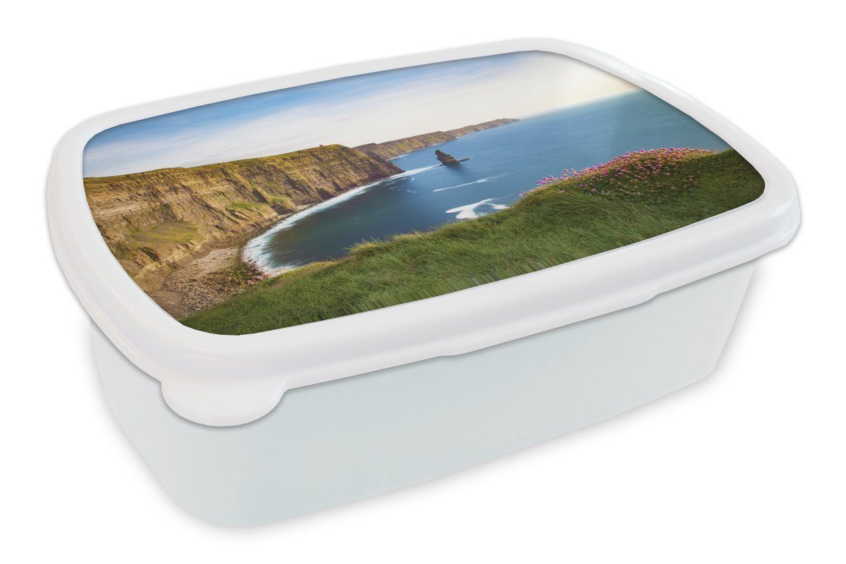 MuchoWow Lunchbox Klippe von Moher in Irland, Kunststoff, (2-tlg), Brotbox für Kinder und Erwachsene, Brotdose, für Jungs und Mädchen weiß