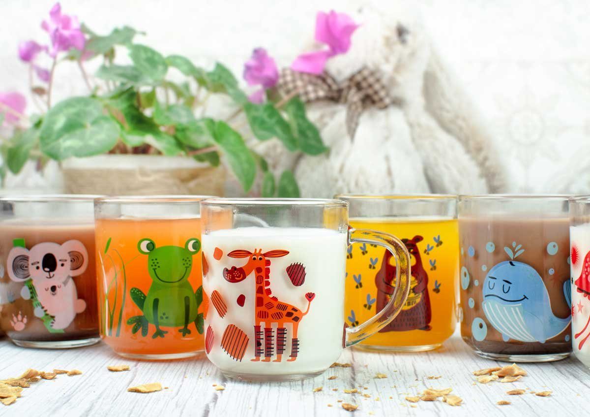 Sendez Kinderbecher 6 Tier-Motiv Becher Tassen 230ml Teegläser Kindergläser Trinkgläser