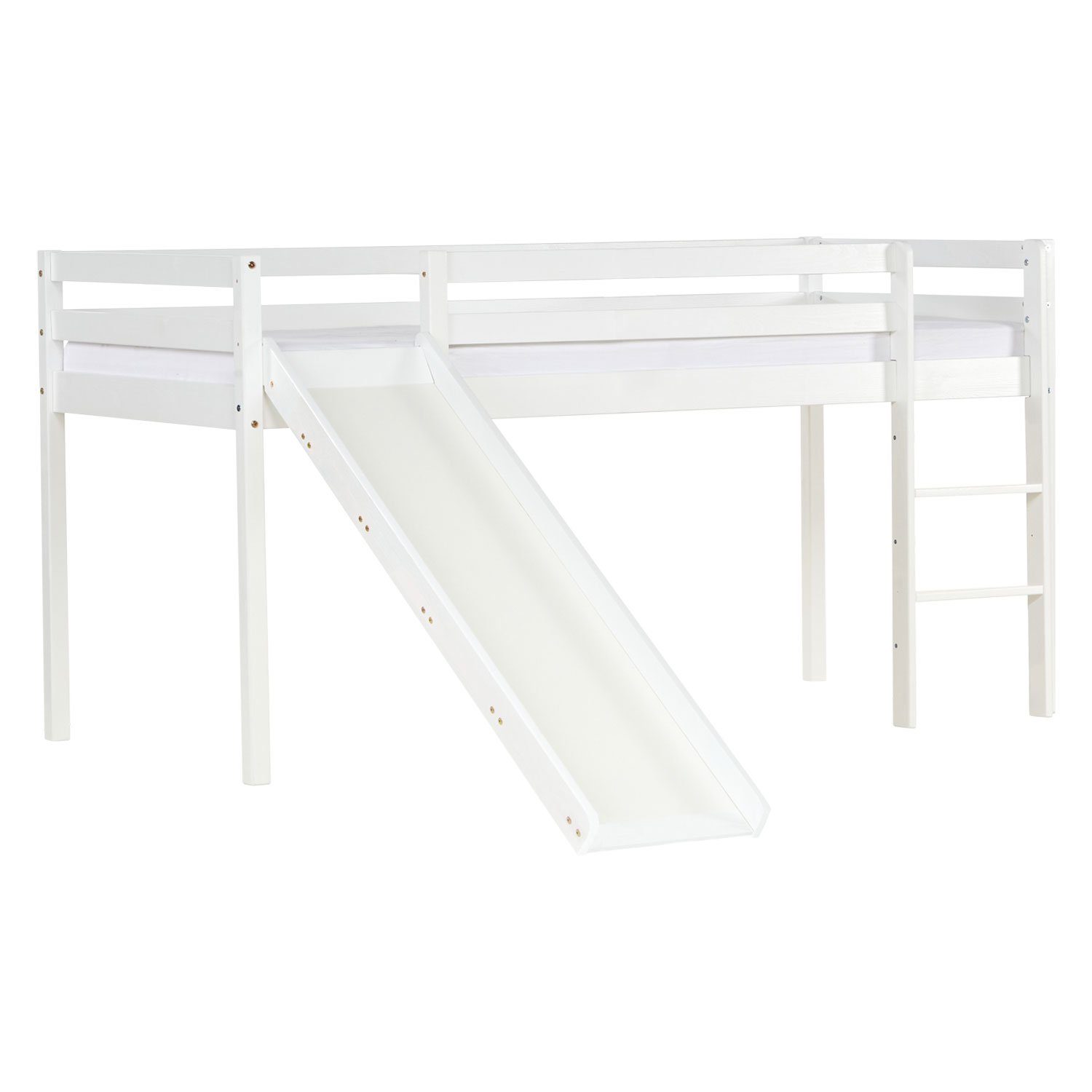 Homestyle4u Hochbett Kinderbett mit Lattenrost Spielbett Kiefer 90x200 massiv