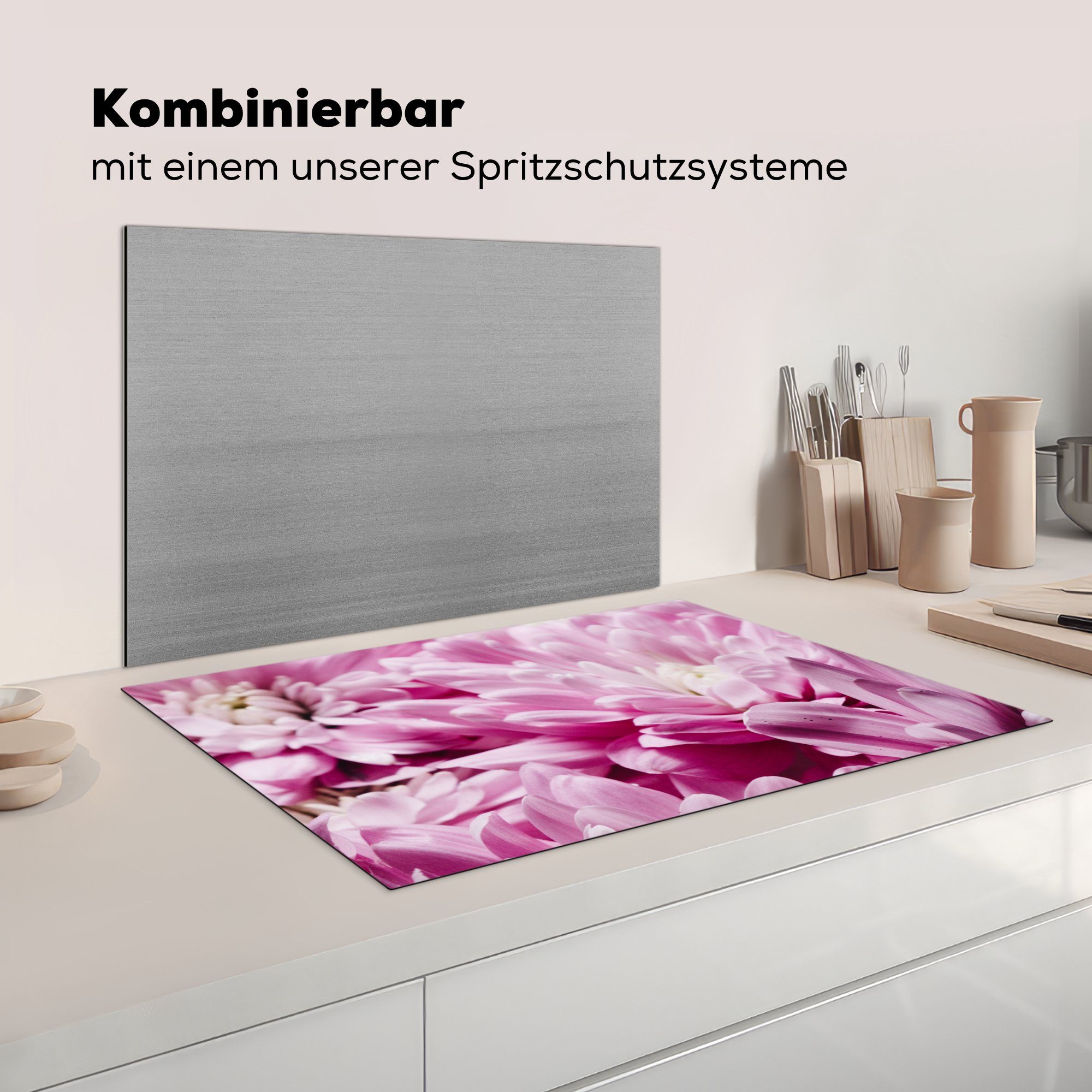 die Ceranfeldabdeckung Vinyl, - Schutz für tlg), cm, Rosa Herdblende-/Abdeckplatte Induktionskochfeld (1 MuchoWow Natur, küche, 81x52 - Blumen