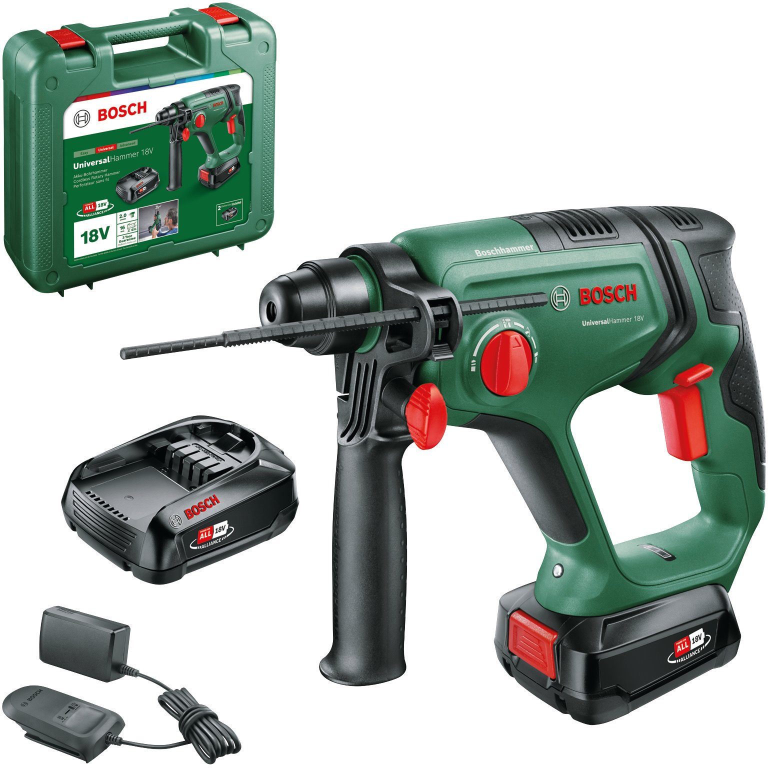 Bosch und Ladegerät 18V/2,5Ah 2 UniversalHammer, Akkus mit Home & Garden 1 Akku-Bohrhammer AL